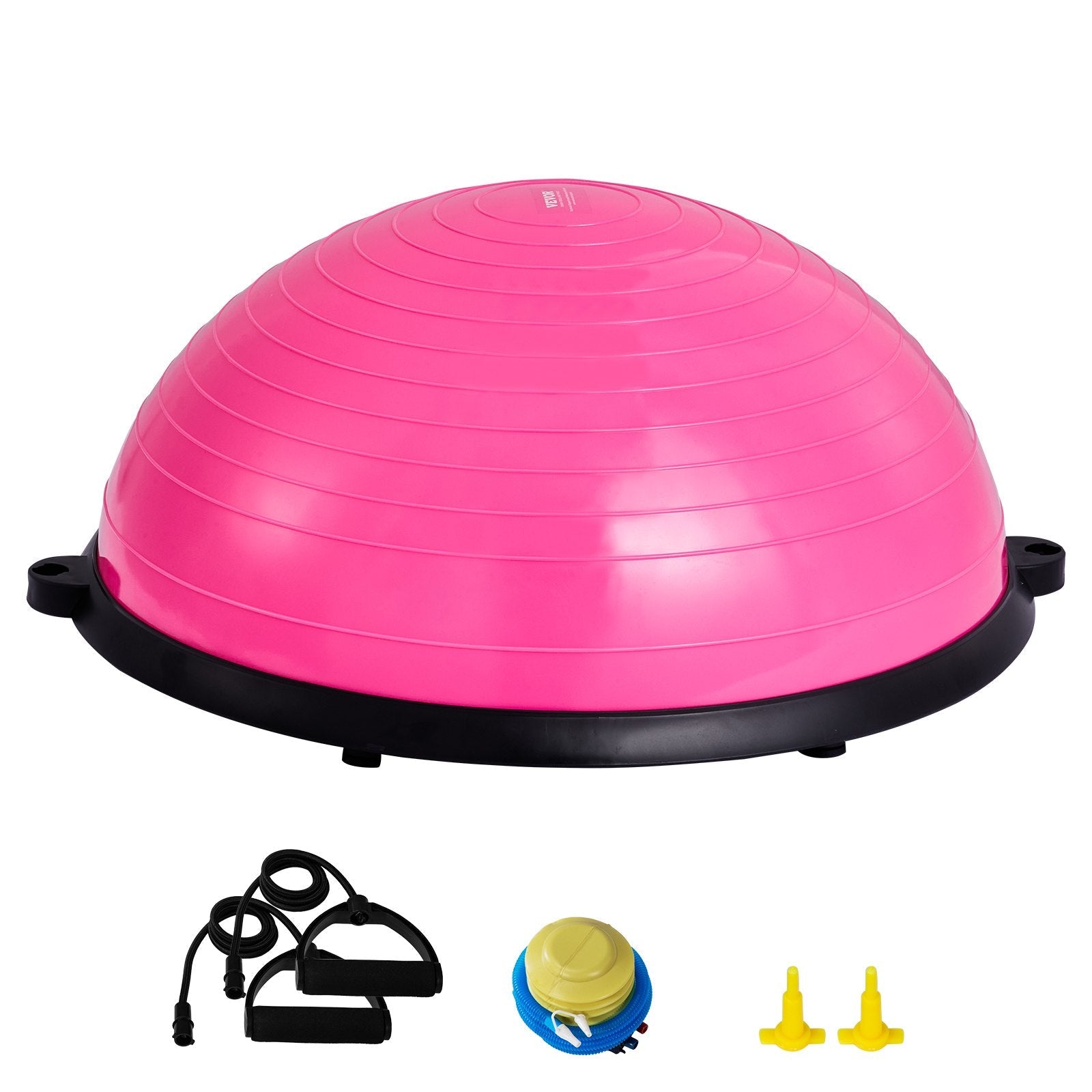 VEVOR Half Exercise Ball Trainer, 23 inch Balance Ball Trainer, 660lbs Capacity Stability Ball, Yoga Ball with Resistance Bands & Foot Pump, Strength Fitness Ball for Home Gym, Full Body Workout, Pink 