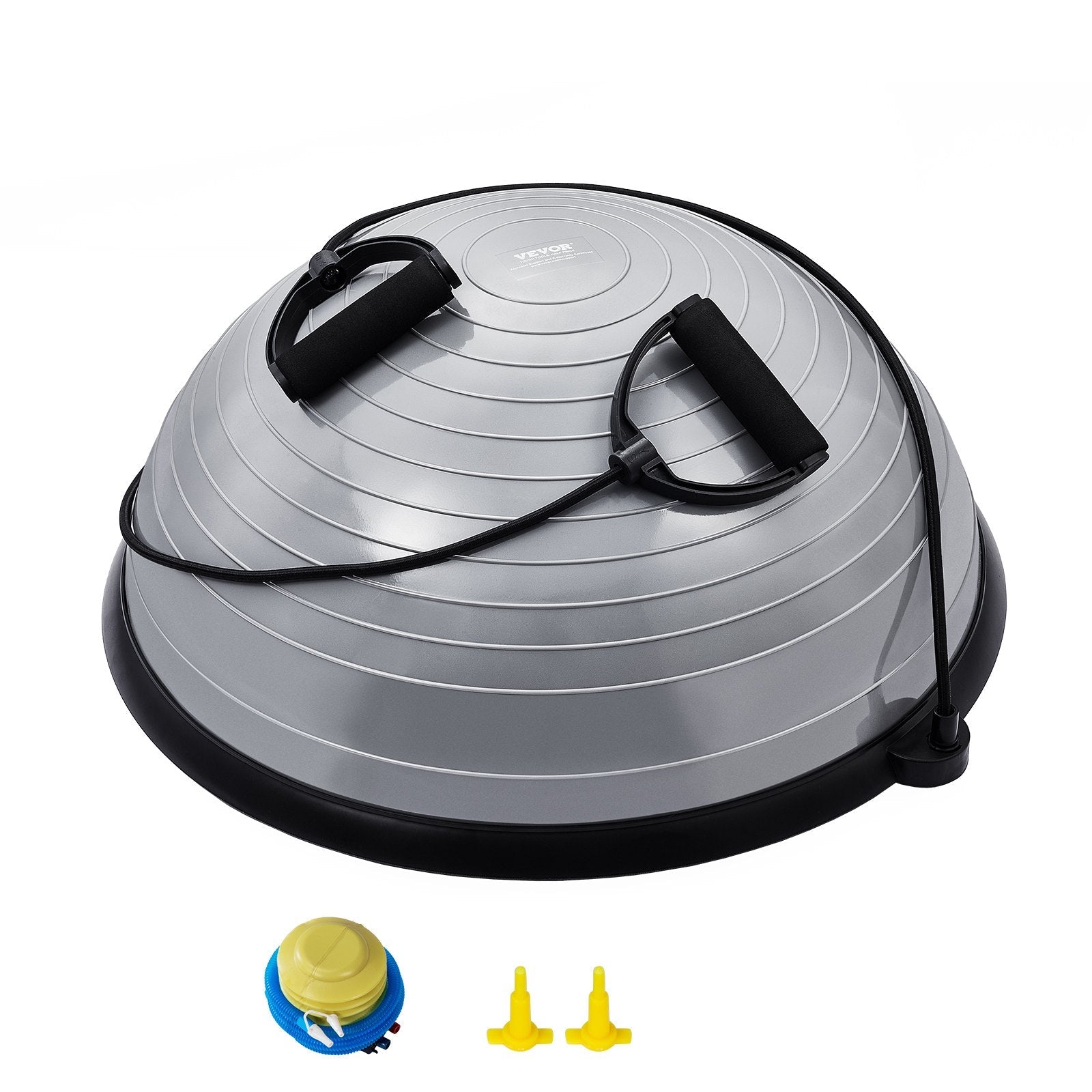 VEVOR Half Exercise Ball Trainer, 23 inch Balance Ball Trainer, 660lbs Capacity Stability Ball, Yoga Ball with Resistance Bands & Foot Pump, Strength Fitness Ball for Home Gym, Full Body Workout, Gray 