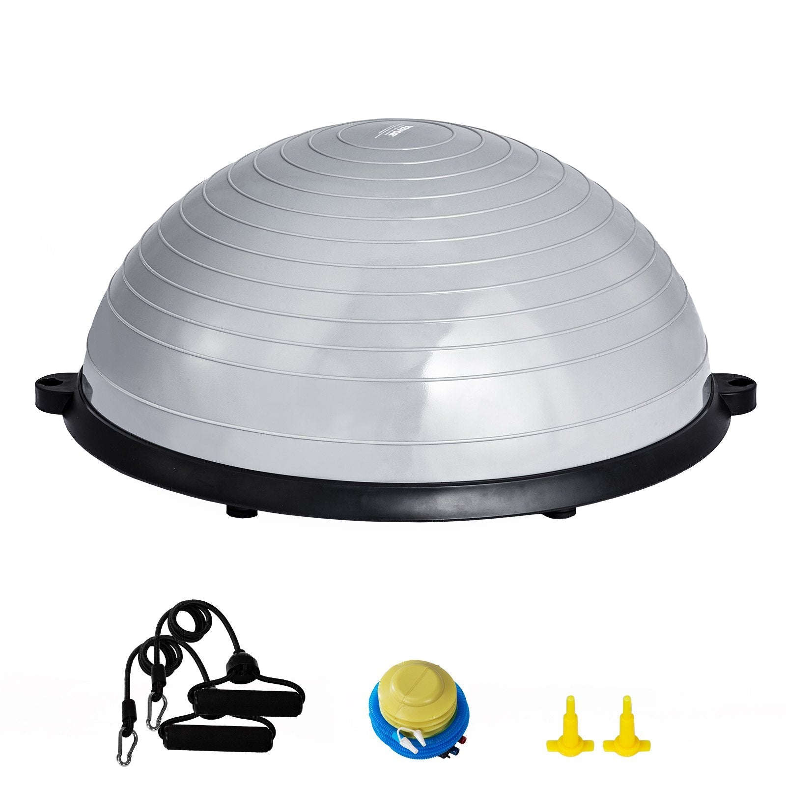 VEVOR Half Exercise Ball Trainer, 23 inch Balance Ball Trainer, 660lbs Capacity Stability Ball, Yoga Ball with Resistance Bands & Foot Pump, Strength Fitness Ball for Home Gym, Full Body Workout, Gray 
