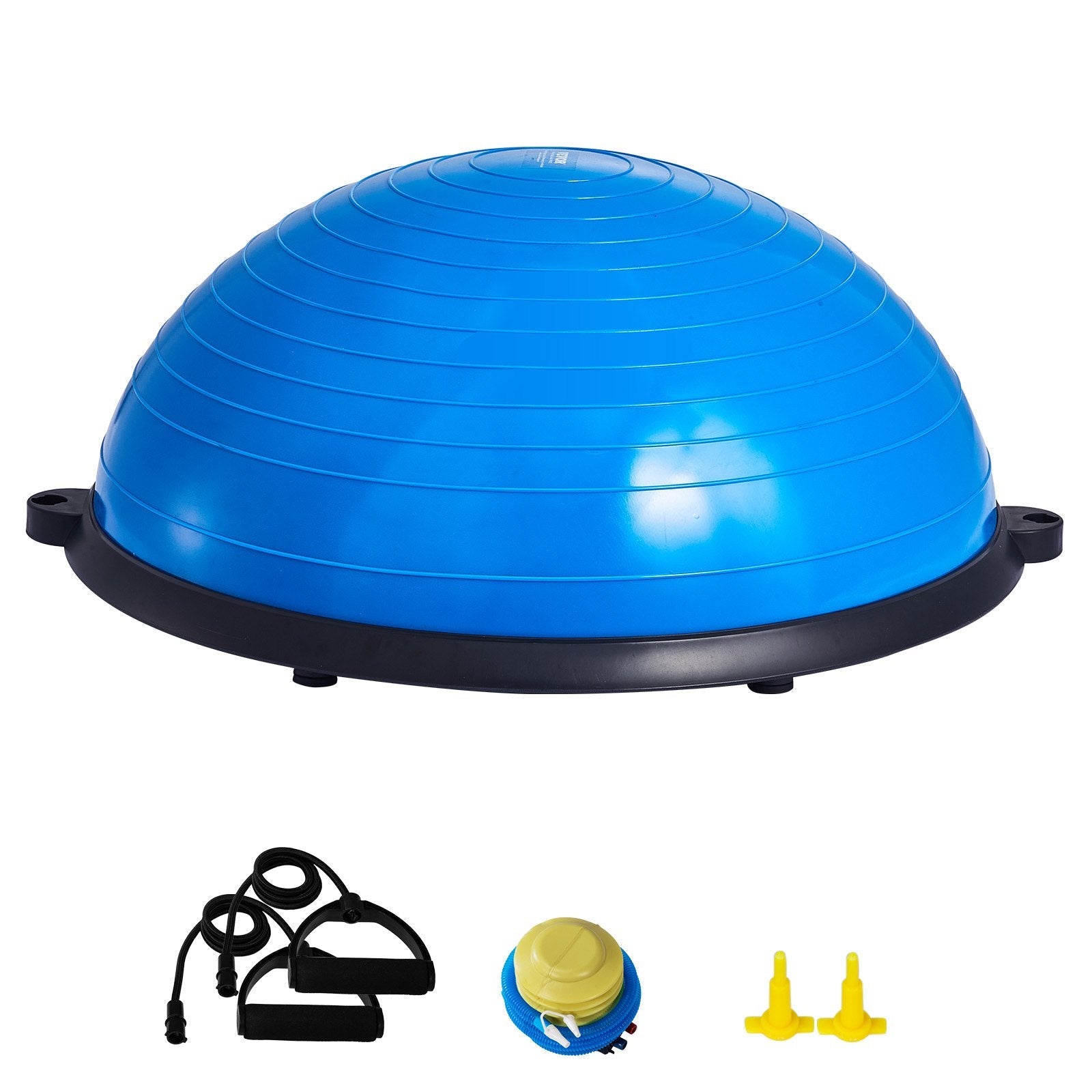 VEVOR Half Exercise Ball Trainer, 23 inch Balance Ball Trainer, 660lbs Capacity Stability Ball, Yoga Ball with Resistance Bands & Foot Pump, Strength Fitness Ball for Home Gym, Full Body Workout, Blue 