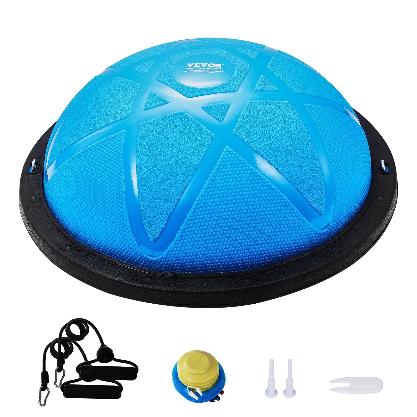 VEVOR Half Exercise Ball Trainer, 23 inch Balance Ball Trainer, 660 lbs Capacity Stability Ball, Yoga Ball with Resistance Bands and Pump, Strength Fitness Ball for Home Gym, Full Body Workouts, Blue 