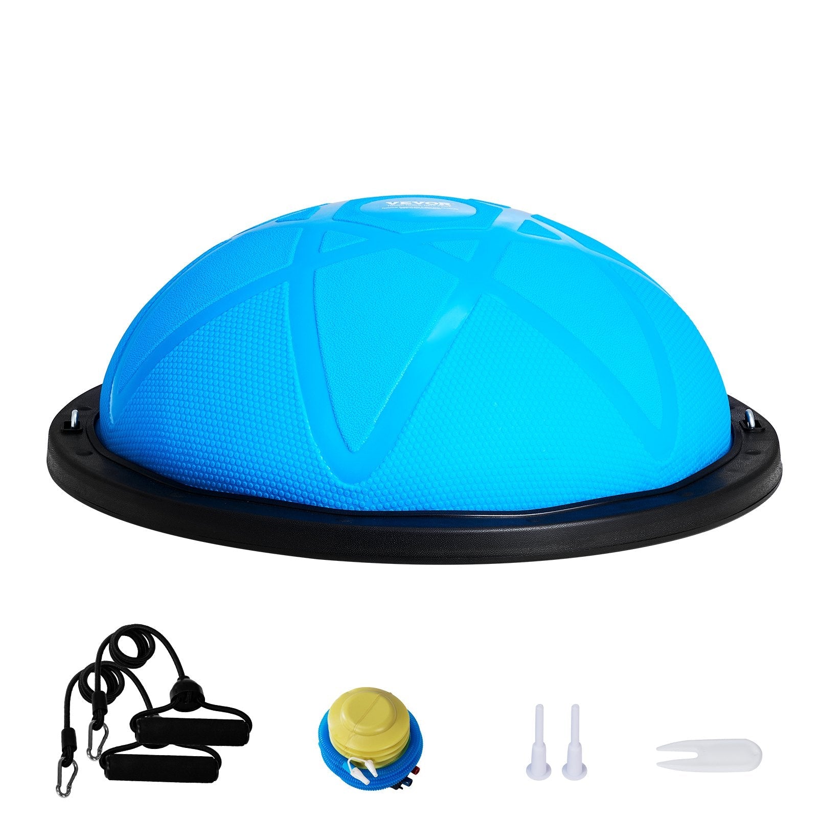 VEVOR Half Exercise Ball Trainer, 23 inch Balance Ball Trainer, 660 lbs Capacity Stability Ball, Yoga Ball with Resistance Bands and Pump, Strength Fitness Ball for Home Gym, Full Body Workouts, Blue 