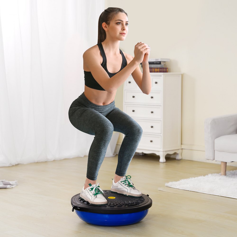 VEVOR Half Exercise Ball Trainer, 26 inch Balance Ball Trainer, 1500lbs Capacity Stability Ball, Yoga Ball with Resistance Bands & Foot Pump, Strength Fitness Ball for Home Gym Full Body Workout, Blue 