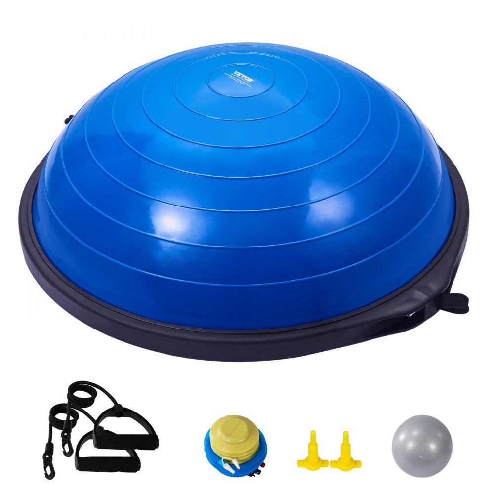 VEVOR Half Exercise Ball Trainer, 26 inch Balance Ball Trainer, 1500lbs Capacity Stability Ball, Yoga Ball with Resistance Bands & Foot Pump, Strength Fitness Ball for Home Gym Full Body Workout, Blue 