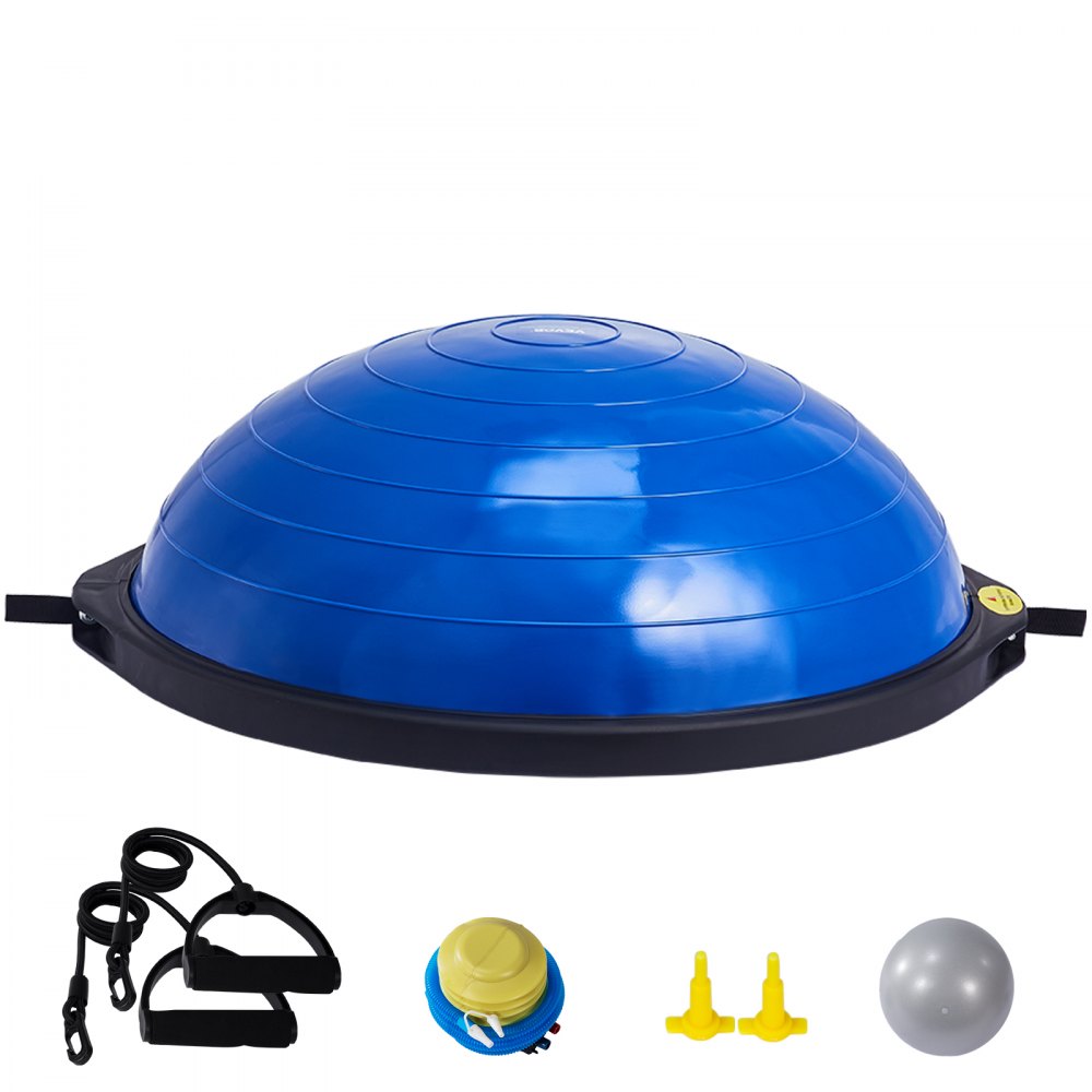 VEVOR Half Exercise Ball Trainer, 26 inch Balance Ball Trainer, 1500lbs Capacity Stability Ball, Yoga Ball with Resistance Bands & Foot Pump, Strength Fitness Ball for Home Gym Full Body Workout, Blue 