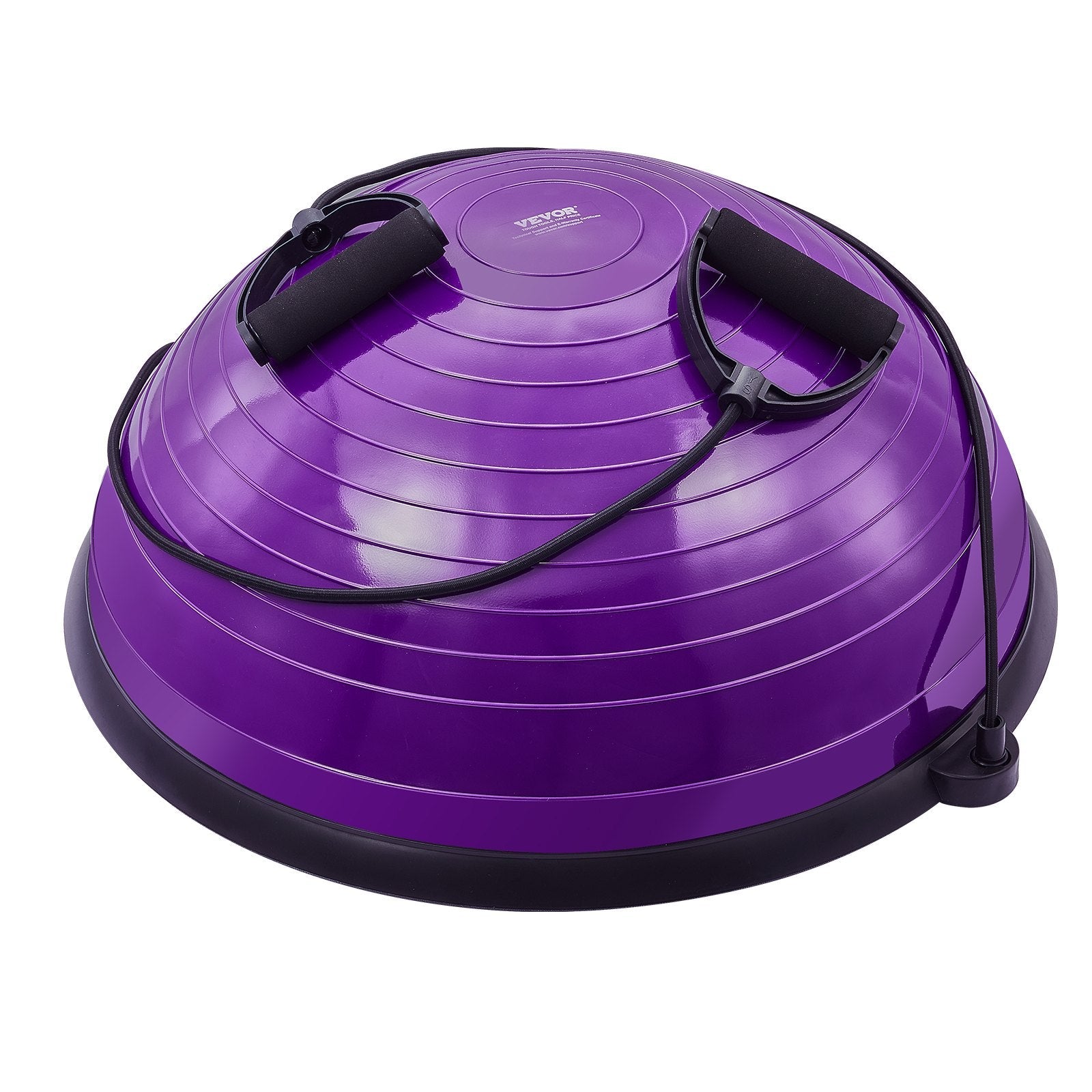 VEVOR Half Exercise Ball Trainer, 23 inch Balance Ball Trainer, 660lbs Stability Ball, Yoga Ball with Resistance Bands & Foot Pump, Strength Fitness Ball for Home Gym, Full Body Workout, Purple 