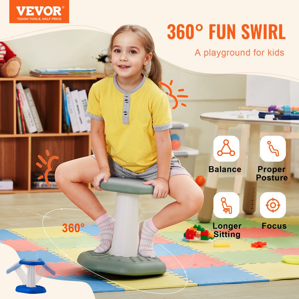 VEVOR Kids Wobble Chair Active Chair with Sponge Cushion for Age 3-7 Green 