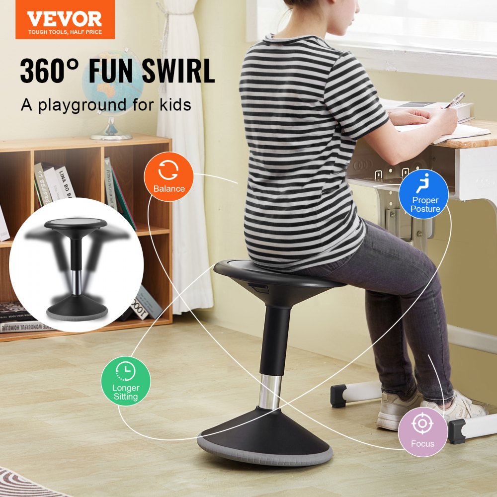 VEVOR Wobble Chair Height-Adjustable (15.7-21.7") Active Chair Age 12-18 Black 