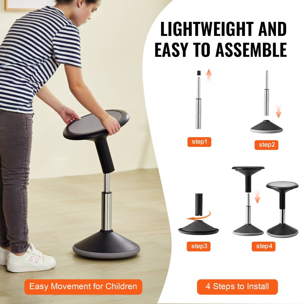VEVOR Wobble Chair Height-Adjustable (15.7-21.7") Active Chair Age 12-18 Black 