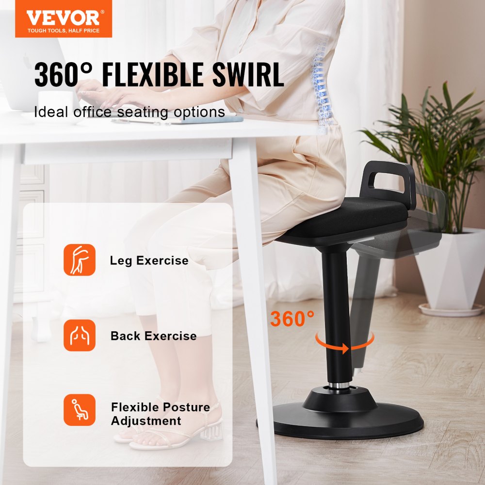 VEVOR Wobble Chair Height-Adjustable (24.6-34.4") Active Chair with Handle Black 