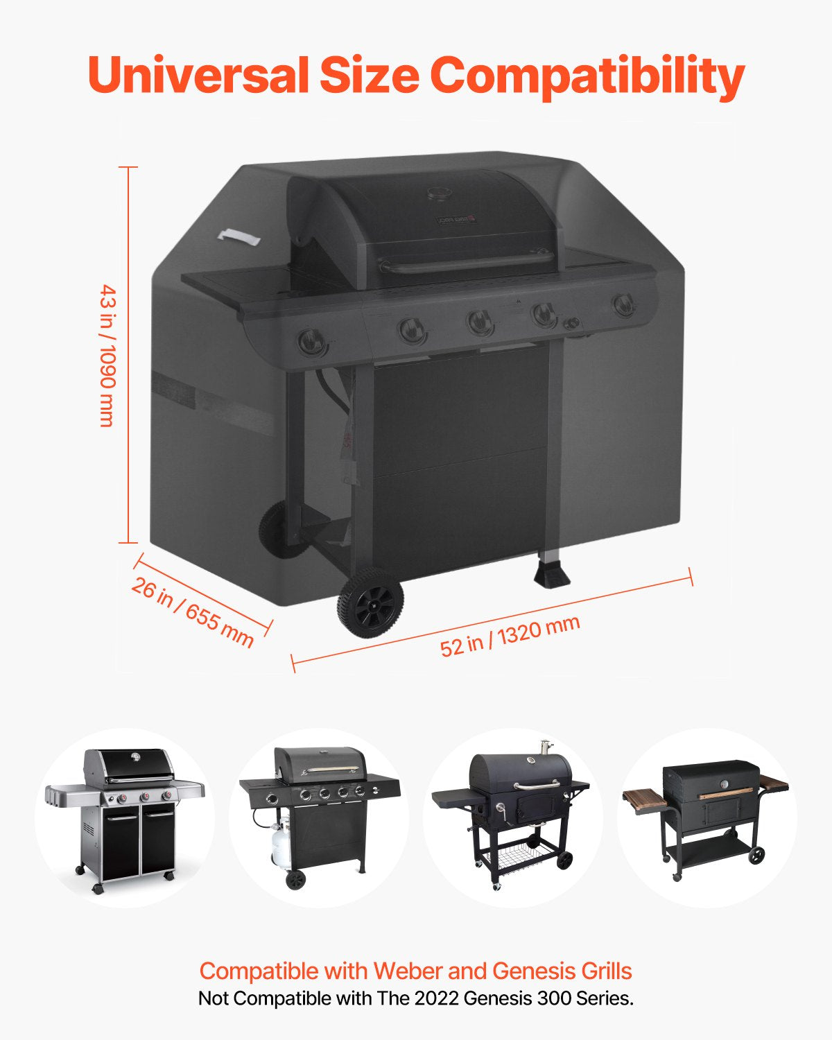 VEVOR 52 inch Grill Cover Heavy Duty BBQ Gas Grill Cover Outdoor Waterproof 