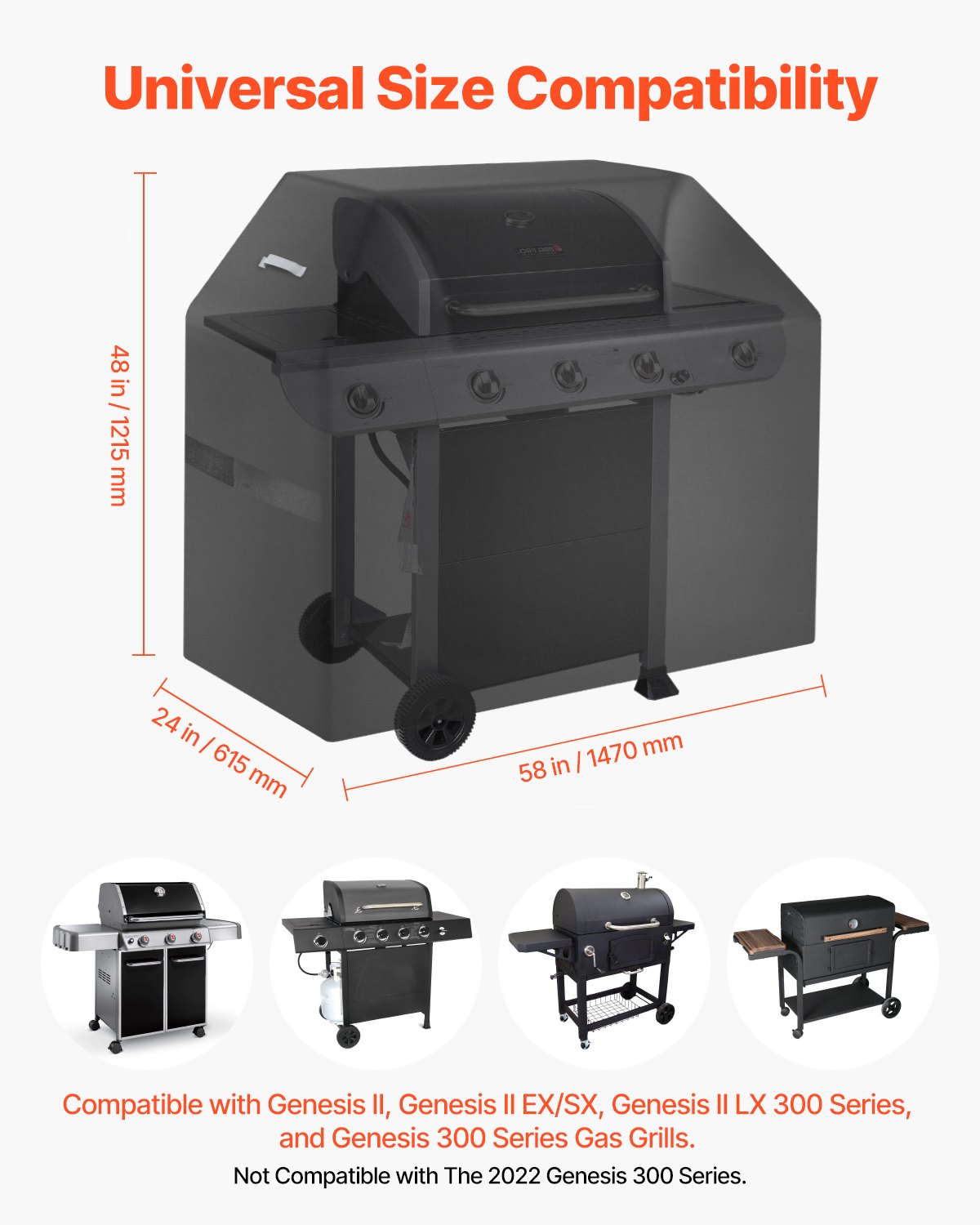 VEVOR 58 inch Grill Cover Heavy Duty BBQ Gas Grill Cover Outdoor Waterproof 