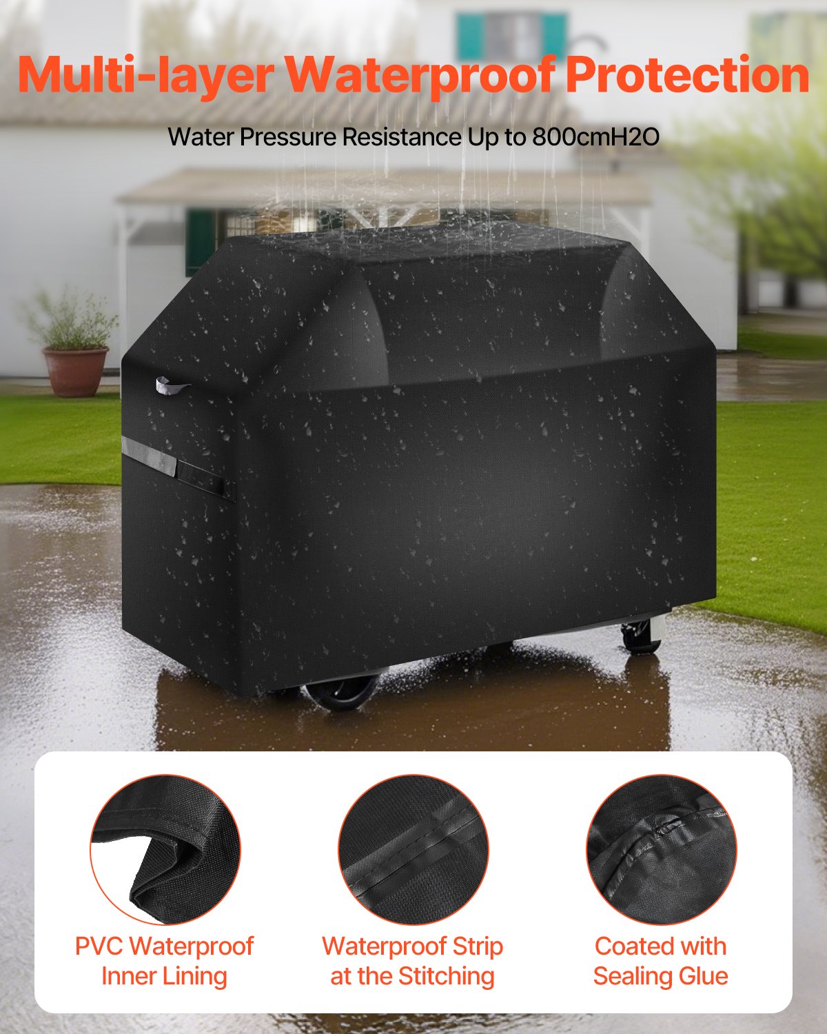 VEVOR 65 inch Grill Cover Heavy Duty BBQ Gas Grill Cover Outdoor Waterproof 