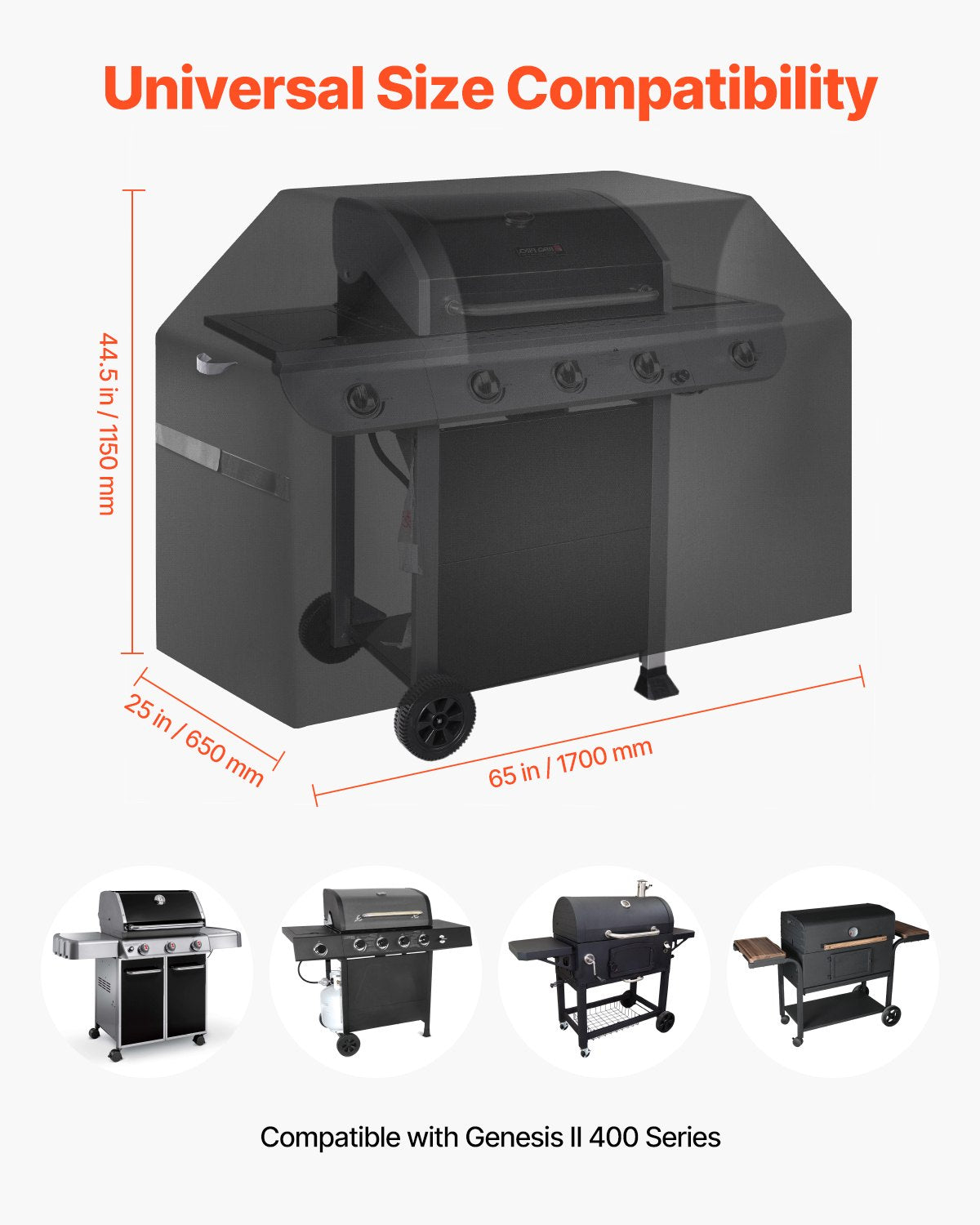 VEVOR 65 inch Grill Cover Heavy Duty BBQ Gas Grill Cover Outdoor Waterproof 