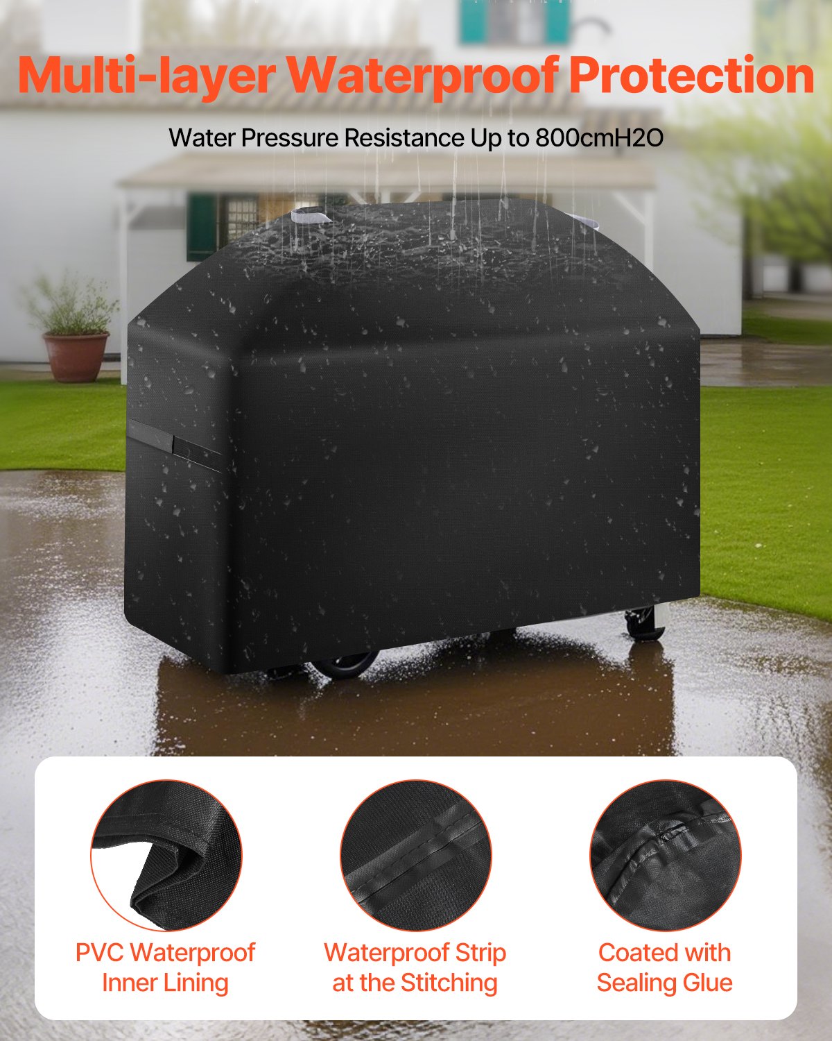 VEVOR 63 inch Grill Cover Heavy Duty BBQ Gas Grill Cover Outdoor Waterproof 