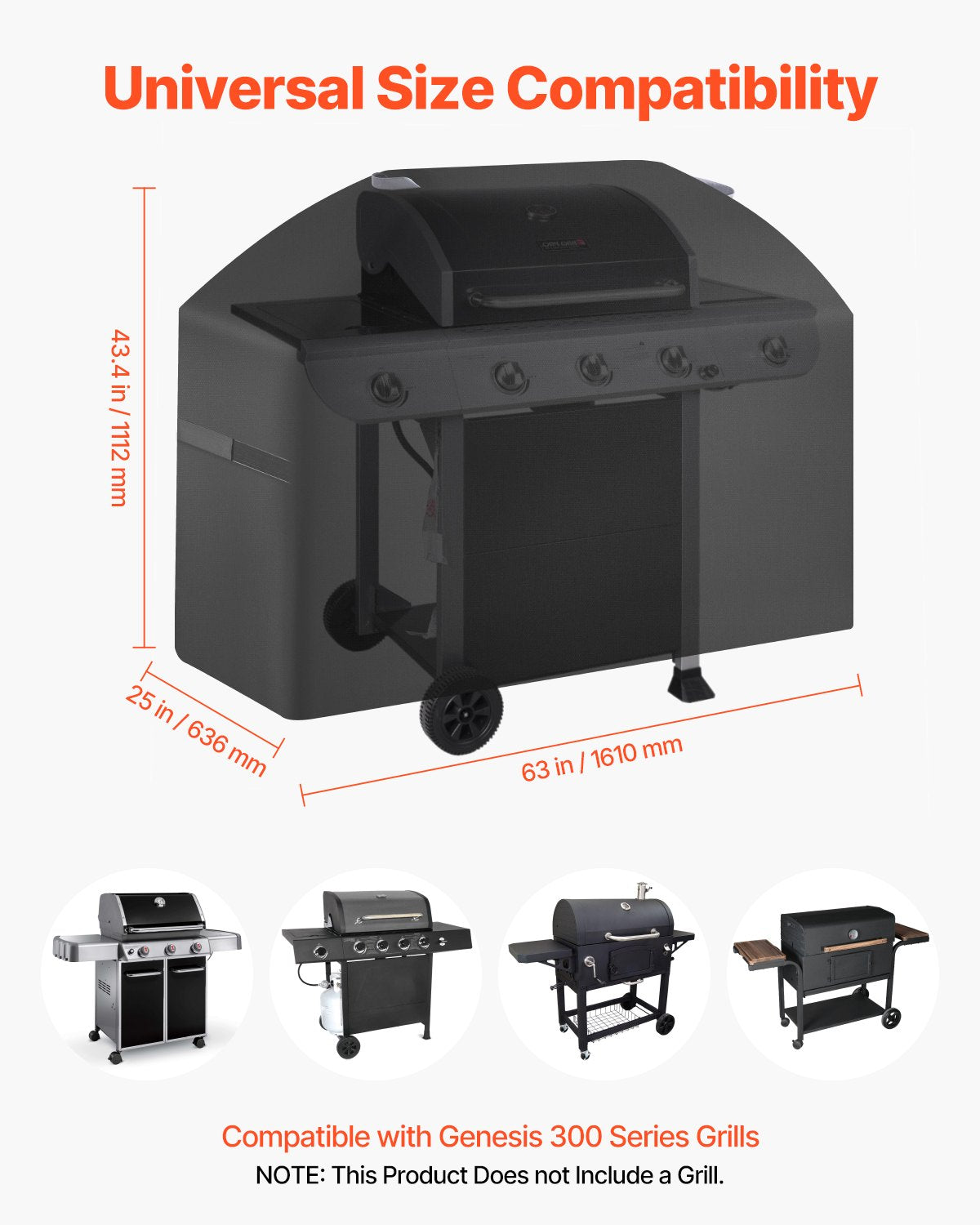 VEVOR 63 inch Grill Cover Heavy Duty BBQ Gas Grill Cover Outdoor Waterproof 
