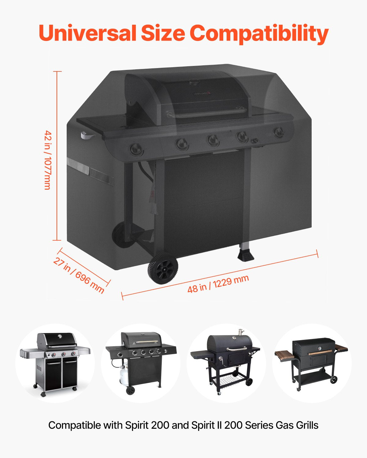 VEVOR 48 inch Grill Cover Heavy Duty BBQ Gas Grill Cover Outdoor Waterproof 