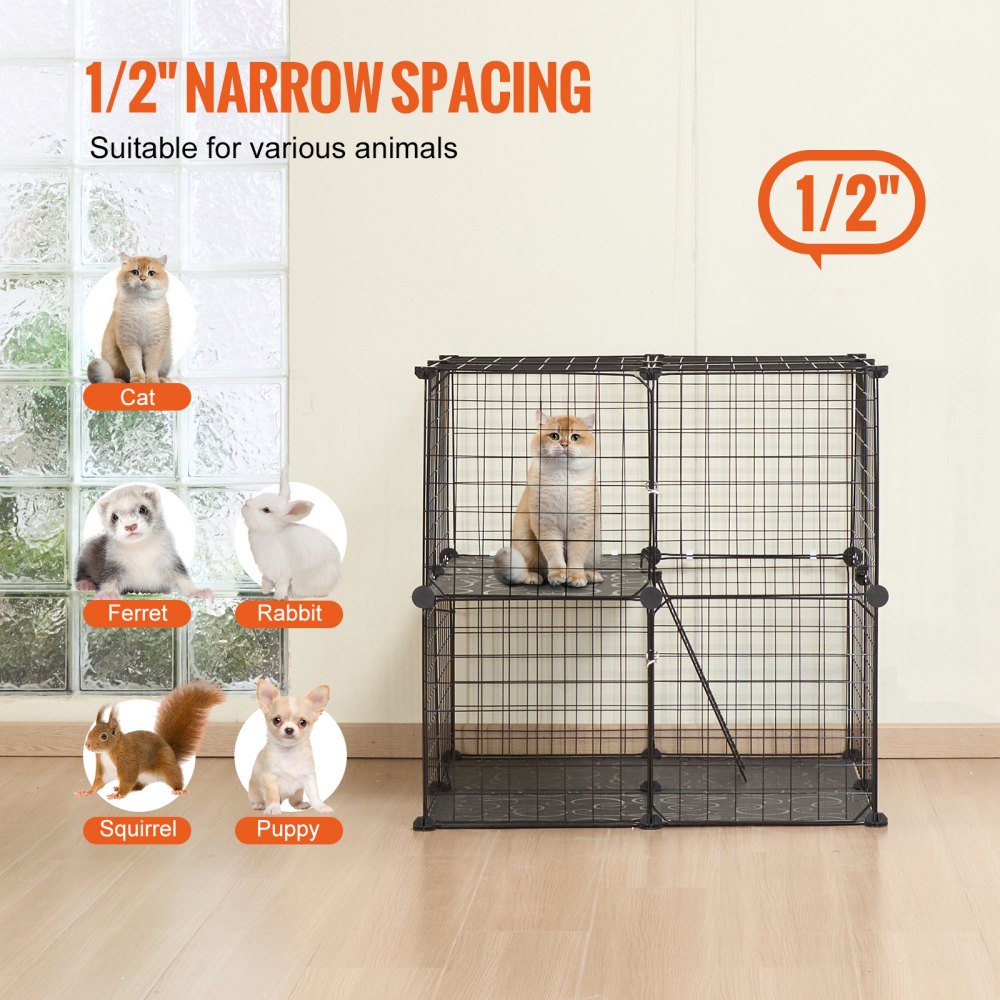 VEVOR Large 2-tier Cat Cage 28 x 28 x 28" Metal Wire Playpen Catio with Ladder 