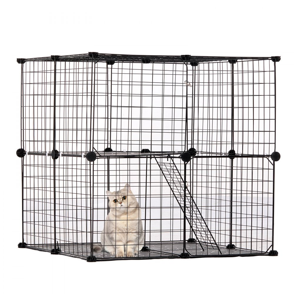 VEVOR Large 2-tier Cat Cage 28 x 28 x 28" Metal Wire Playpen Catio with Ladder 