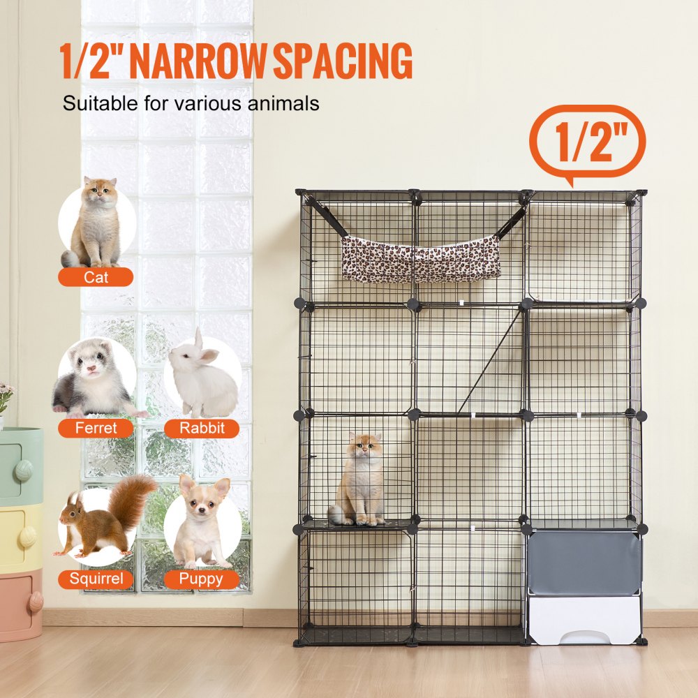 VEVOR Large 4-tier Cat Cage 41 x 14 x 55" Metal Wire Cat Enclosure with Hammock 