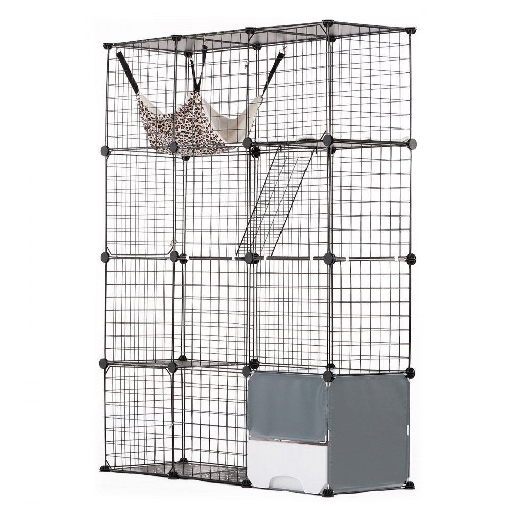 VEVOR Large 4-tier Cat Cage 41 x 14 x 55" Metal Wire Cat Enclosure with Hammock 