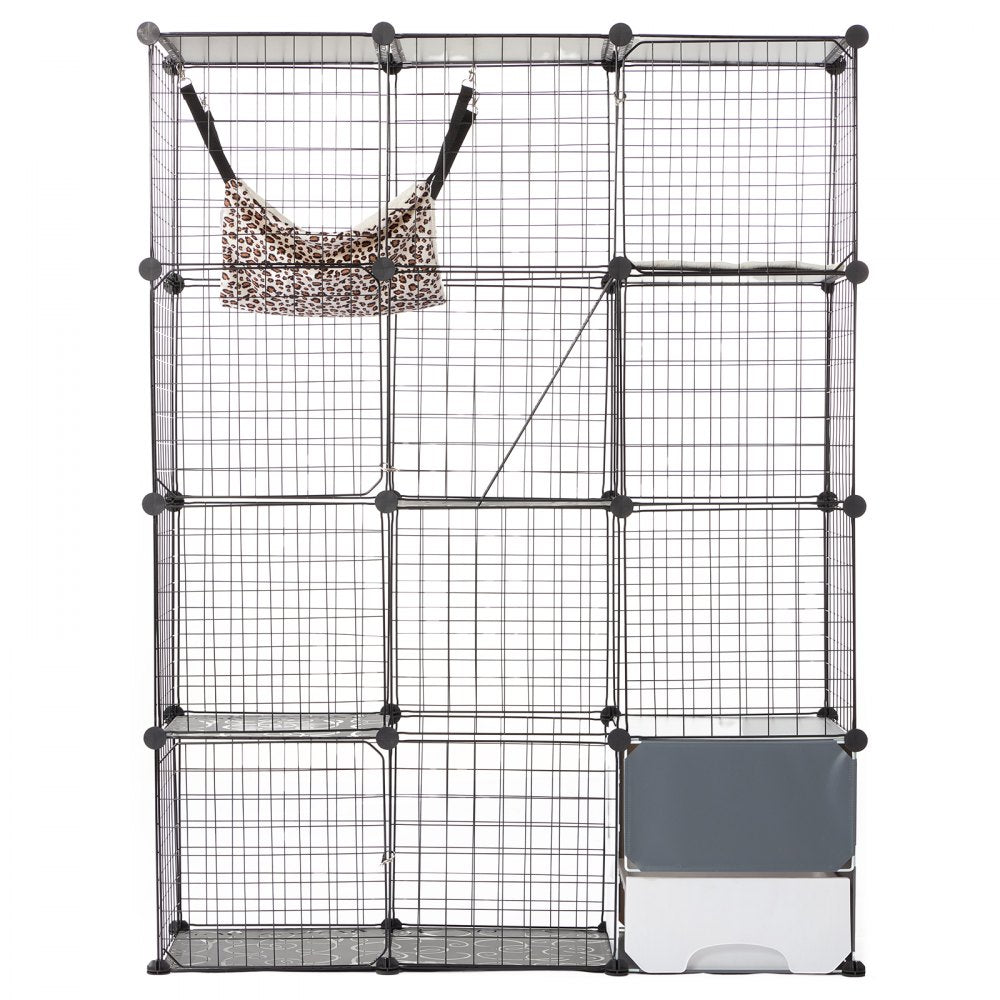 VEVOR Large 4-tier Cat Cage 41 x 14 x 55" Metal Wire Cat Enclosure with Hammock 