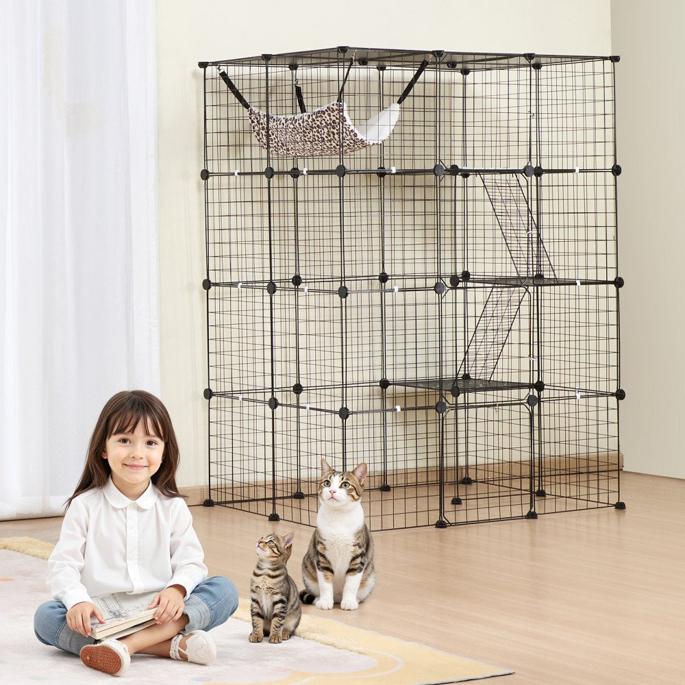 VEVOR Large 4-tier Cat Cage 41 x 28 x 55" Metal Wire Cat Enclosure with Hammock 