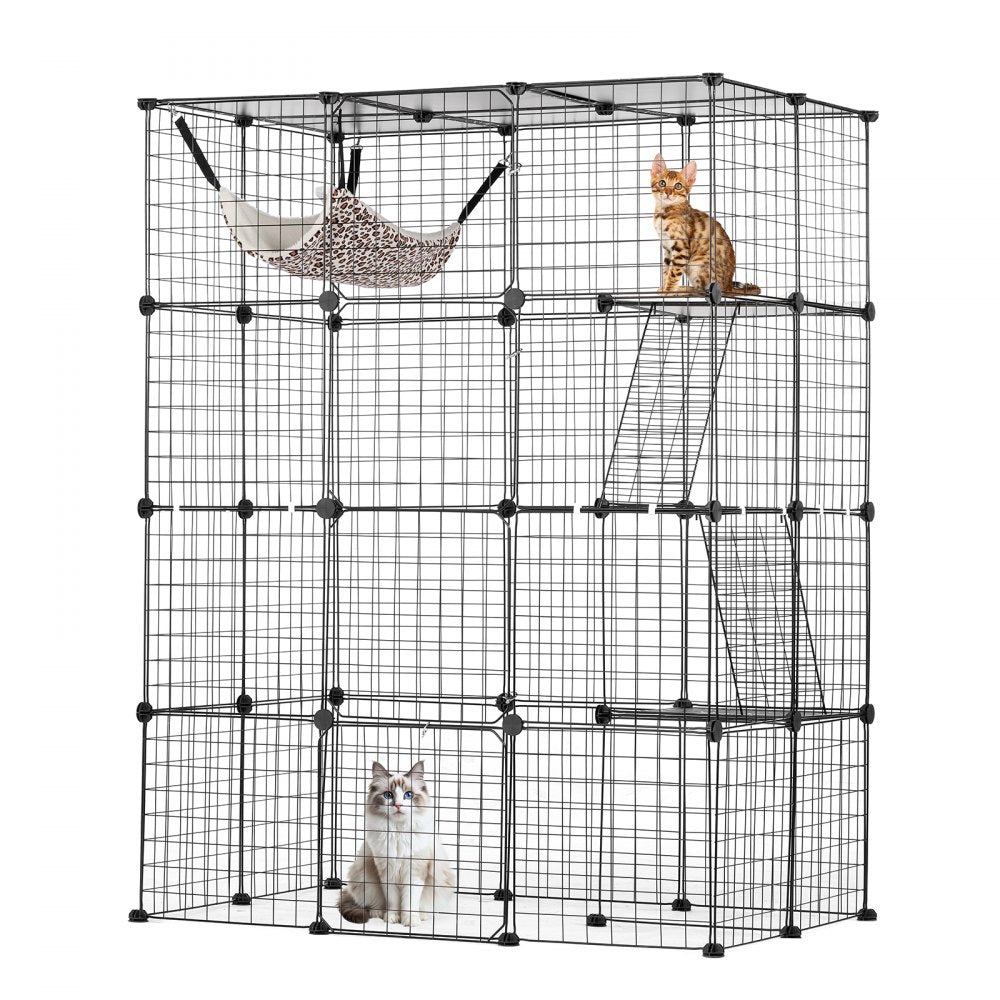 VEVOR Large 4-tier Cat Cage 41 x 28 x 55" Metal Wire Cat Enclosure with Hammock 