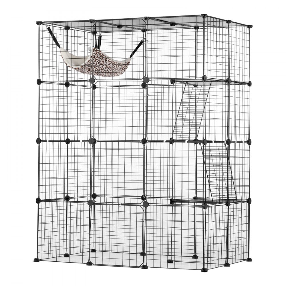 VEVOR Large 4-tier Cat Cage 41 x 28 x 55" Metal Wire Cat Enclosure with Hammock 