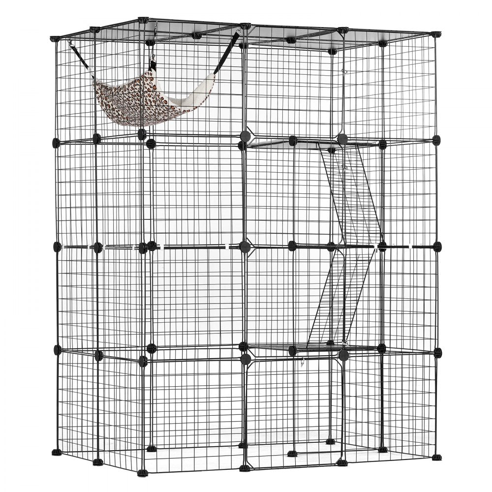 VEVOR Large 4-tier Cat Cage 41 x 28 x 55" Metal Wire Cat Enclosure with Hammock 