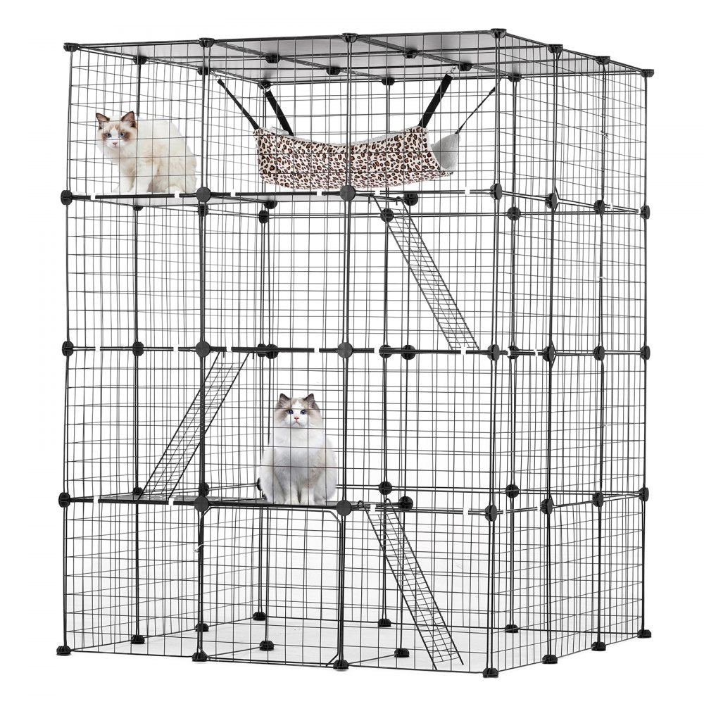 VEVOR Large 4-tier Cat Cage 41 x 41 x 55" Metal Wire Cat Enclosure with Hammock 