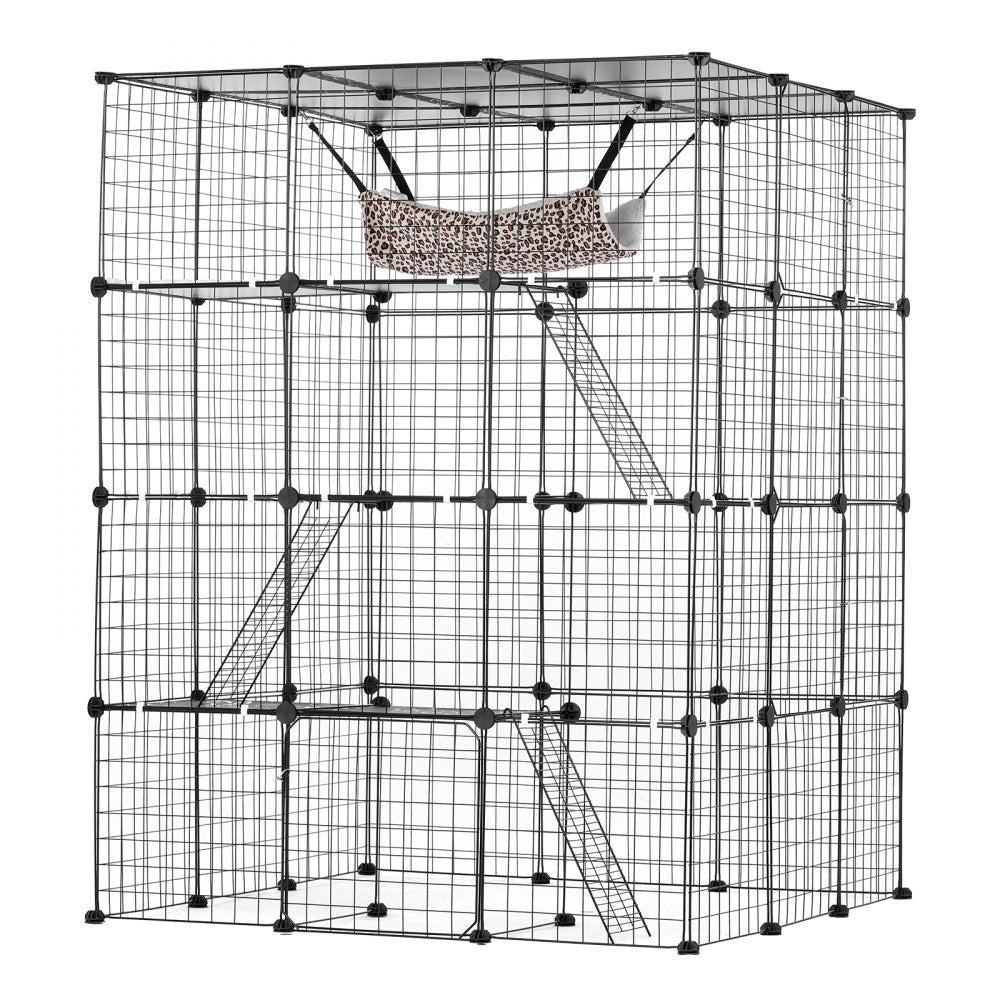 VEVOR Large 4-tier Cat Cage 41 x 41 x 55" Metal Wire Cat Enclosure with Hammock 