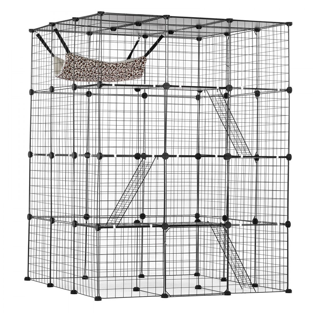 VEVOR Large 4-tier Cat Cage 41 x 41 x 55" Metal Wire Cat Enclosure with Hammock 