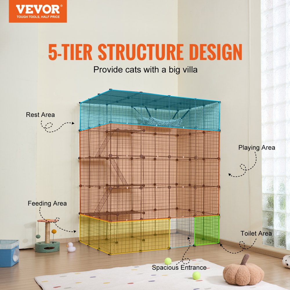 VEVOR Large 4-tier Cat Cage 54 x 41 x 69" Metal Wire Cat Enclosure with Hammock 