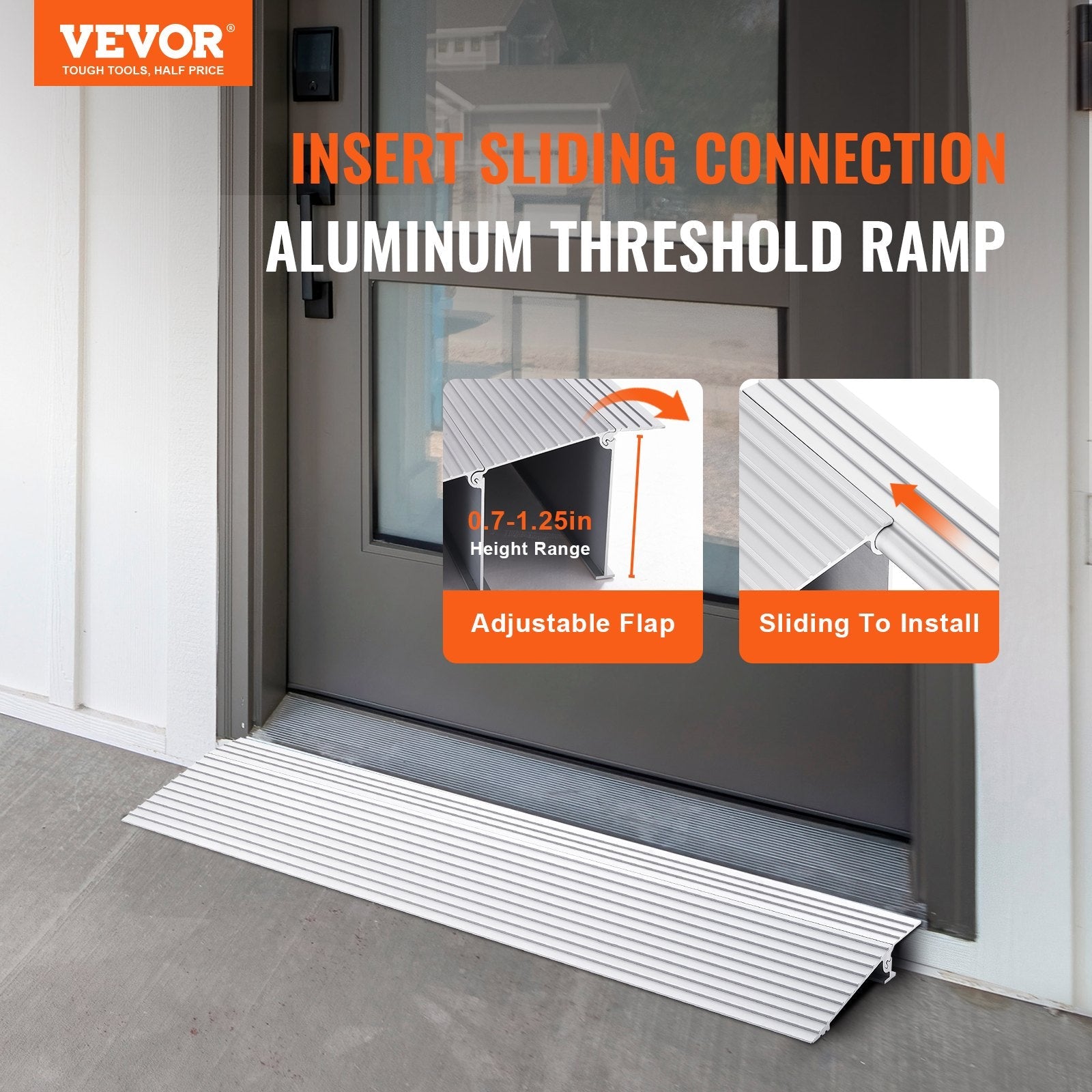 VEVOR Door Threshold Ramp, 1" Rise, 800 lbs Load Capacity, Door Ramp for Wheelchairs, Aluminum Threshold Ramp for Doorways, Adjustable Modular Threshold Ramp for Wheelchairs, Scooters, Power Chairs 