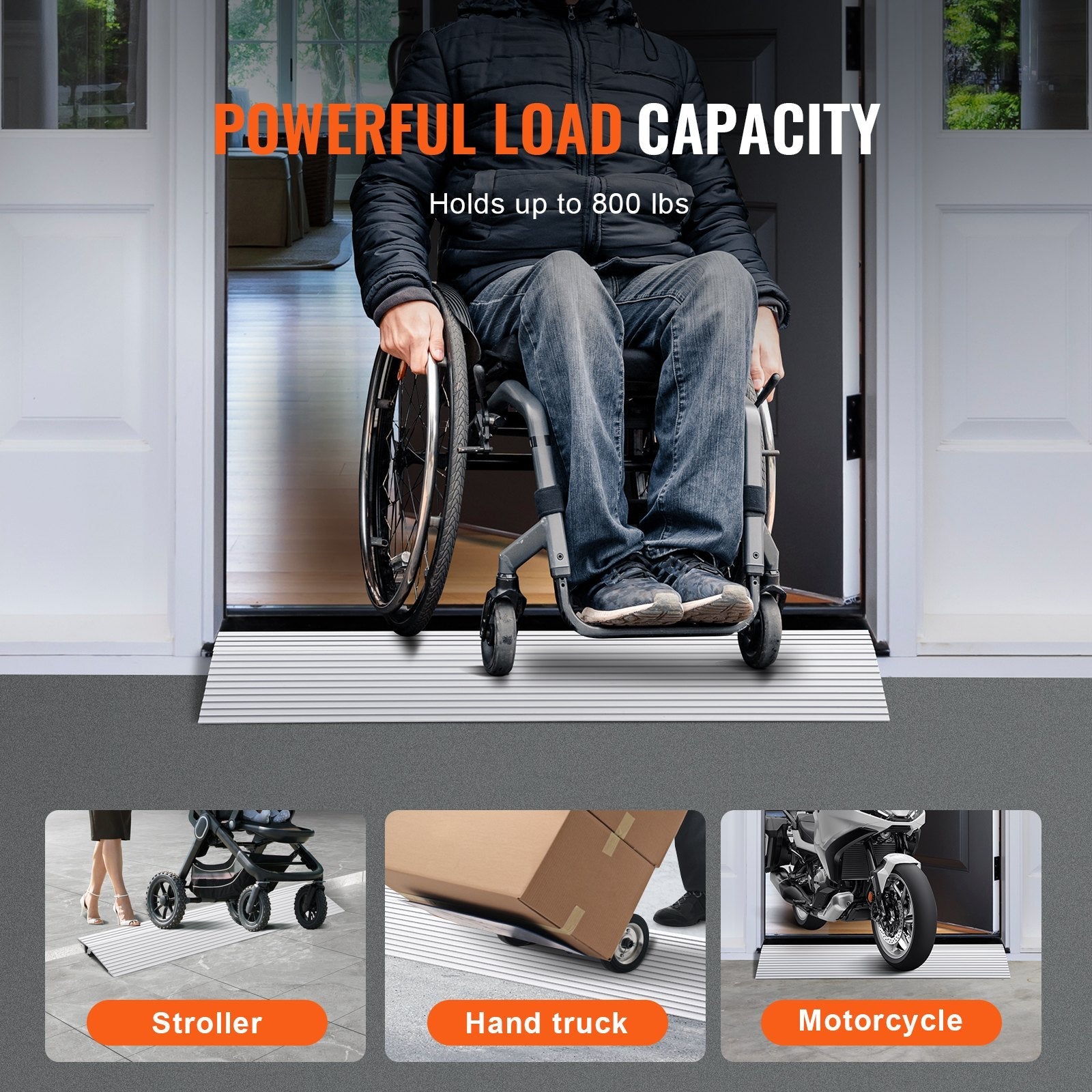 VEVOR Door Threshold Ramp, 1" Rise, 800 lbs Load Capacity, Door Ramp for Wheelchairs, Aluminum Threshold Ramp for Doorways, Adjustable Modular Threshold Ramp for Wheelchairs, Scooters, Power Chairs 