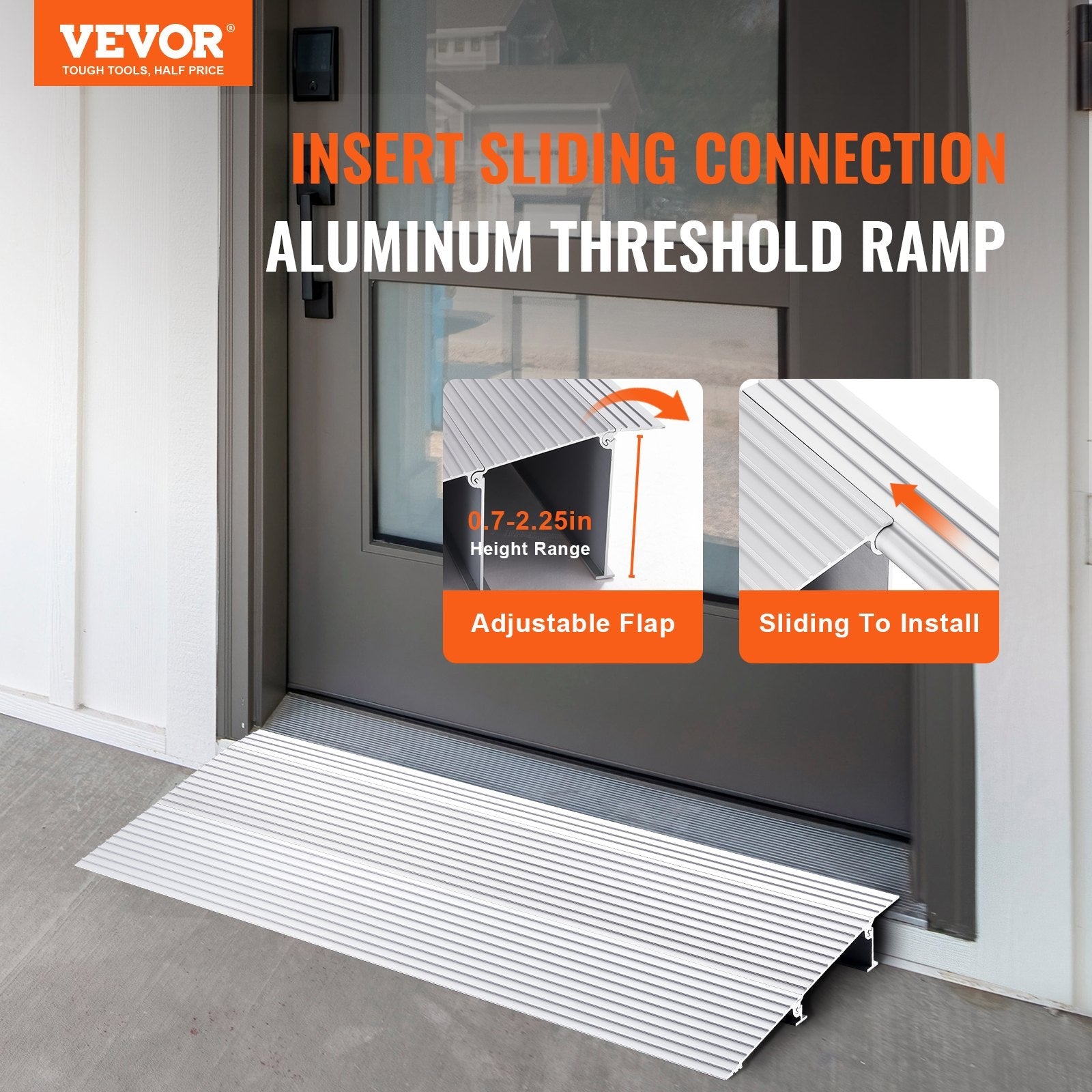VEVOR Door Threshold Ramp, 2" Rise, 800 lbs Load Capacity, Door Ramp for Wheelchairs, Aluminum Threshold Ramp for Doorways, Adjustable Modular Threshold Ramp for Wheelchairs, Scooters, Power Chairs 
