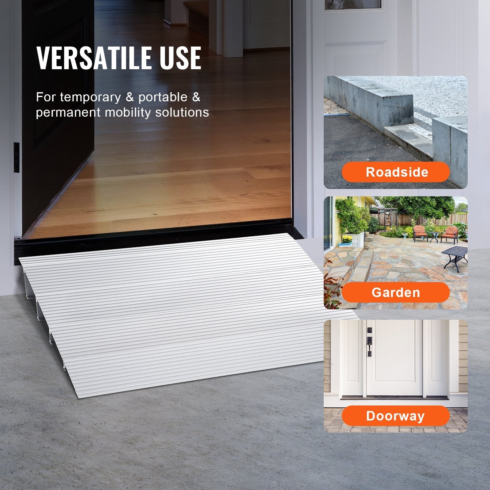 VEVOR Door Threshold Ramp, 4" Rise, 800 lbs Load Capacity, Door Ramp for Wheelchairs, Aluminum Threshold Ramp for Doorways, Adjustable Modular Threshold Ramp for Wheelchairs, Scooters, Power Chairs 