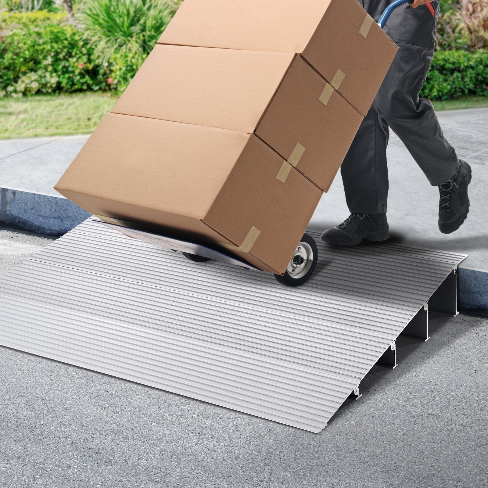 VEVOR Door Threshold Ramp, 4" Rise, 800 lbs Load Capacity, Door Ramp for Wheelchairs, Aluminum Threshold Ramp for Doorways, Adjustable Modular Threshold Ramp for Wheelchairs, Scooters, Power Chairs 