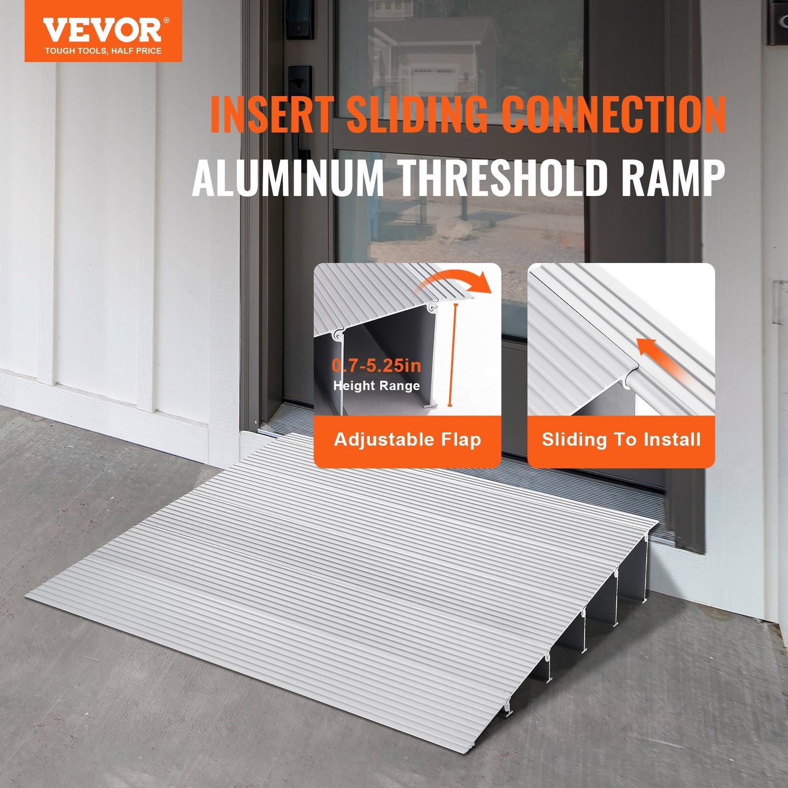 VEVOR Door Threshold Ramp, 5" Rise, 800 lbs Load Capacity, Door Ramp for Wheelchairs, Aluminum Threshold Ramp for Doorways, Adjustable Modular Threshold Ramp for Wheelchairs, Scooters, Power Chairs 