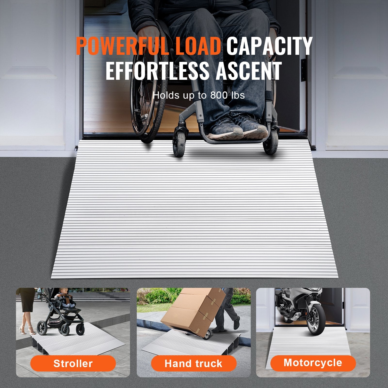 VEVOR Door Threshold Ramp, 5" Rise, 800 lbs Load Capacity, Door Ramp for Wheelchairs, Aluminum Threshold Ramp for Doorways, Adjustable Modular Threshold Ramp for Wheelchairs, Scooters, Power Chairs 