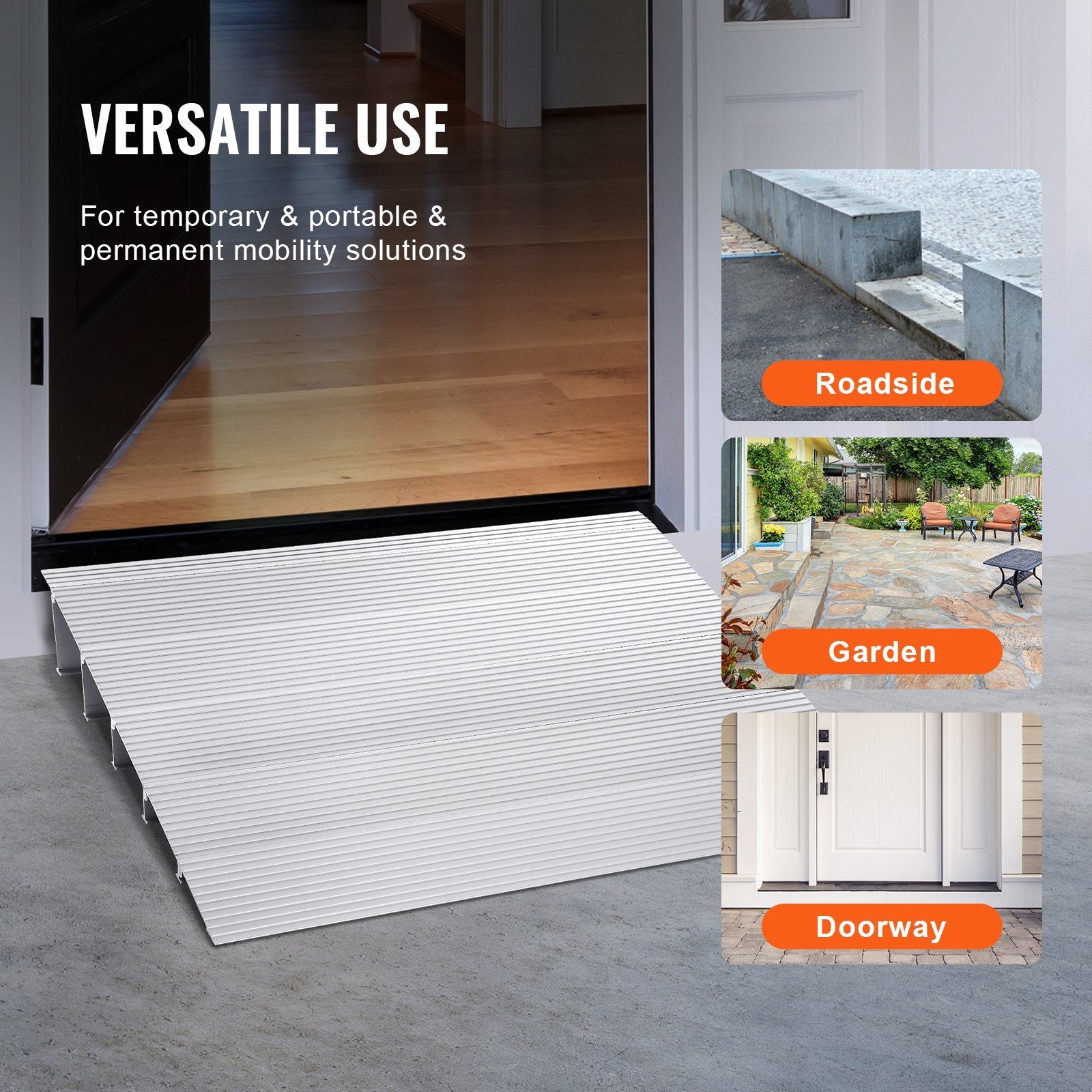 VEVOR Door Threshold Ramp, 5" Rise, 800 lbs Load Capacity, Door Ramp for Wheelchairs, Aluminum Threshold Ramp for Doorways, Adjustable Modular Threshold Ramp for Wheelchairs, Scooters, Power Chairs 