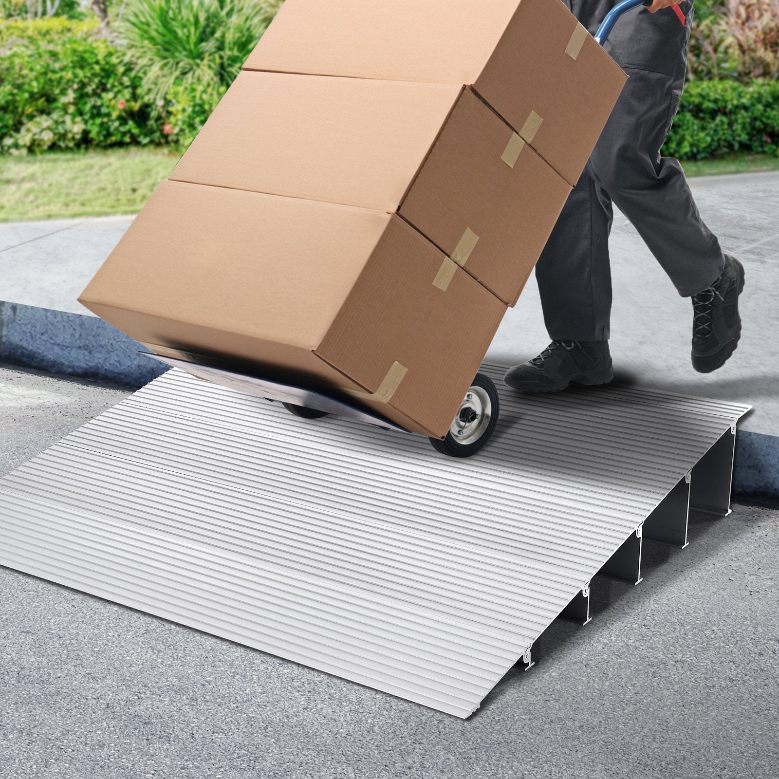 VEVOR Door Threshold Ramp, 5" Rise, 800 lbs Load Capacity, Door Ramp for Wheelchairs, Aluminum Threshold Ramp for Doorways, Adjustable Modular Threshold Ramp for Wheelchairs, Scooters, Power Chairs 