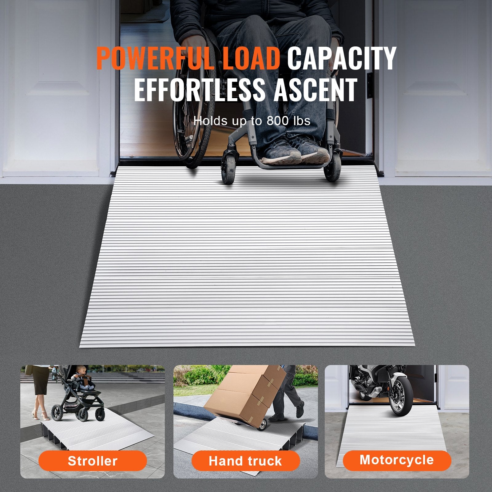 VEVOR Door Threshold Ramp, 6" Rise, 800 lbs Load Capacity, Door Ramp for Wheelchairs, Aluminum Threshold Ramp for Doorways, Adjustable Modular Threshold Ramp for Wheelchairs, Scooters, Power Chairs 