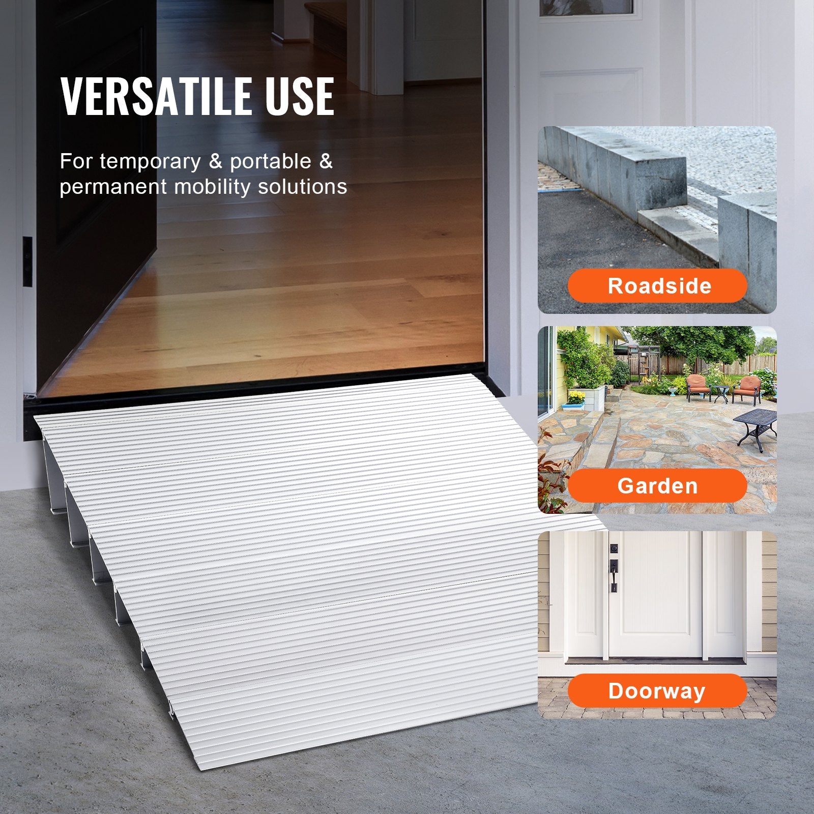 VEVOR Door Threshold Ramp, 6" Rise, 800 lbs Load Capacity, Door Ramp for Wheelchairs, Aluminum Threshold Ramp for Doorways, Adjustable Modular Threshold Ramp for Wheelchairs, Scooters, Power Chairs 