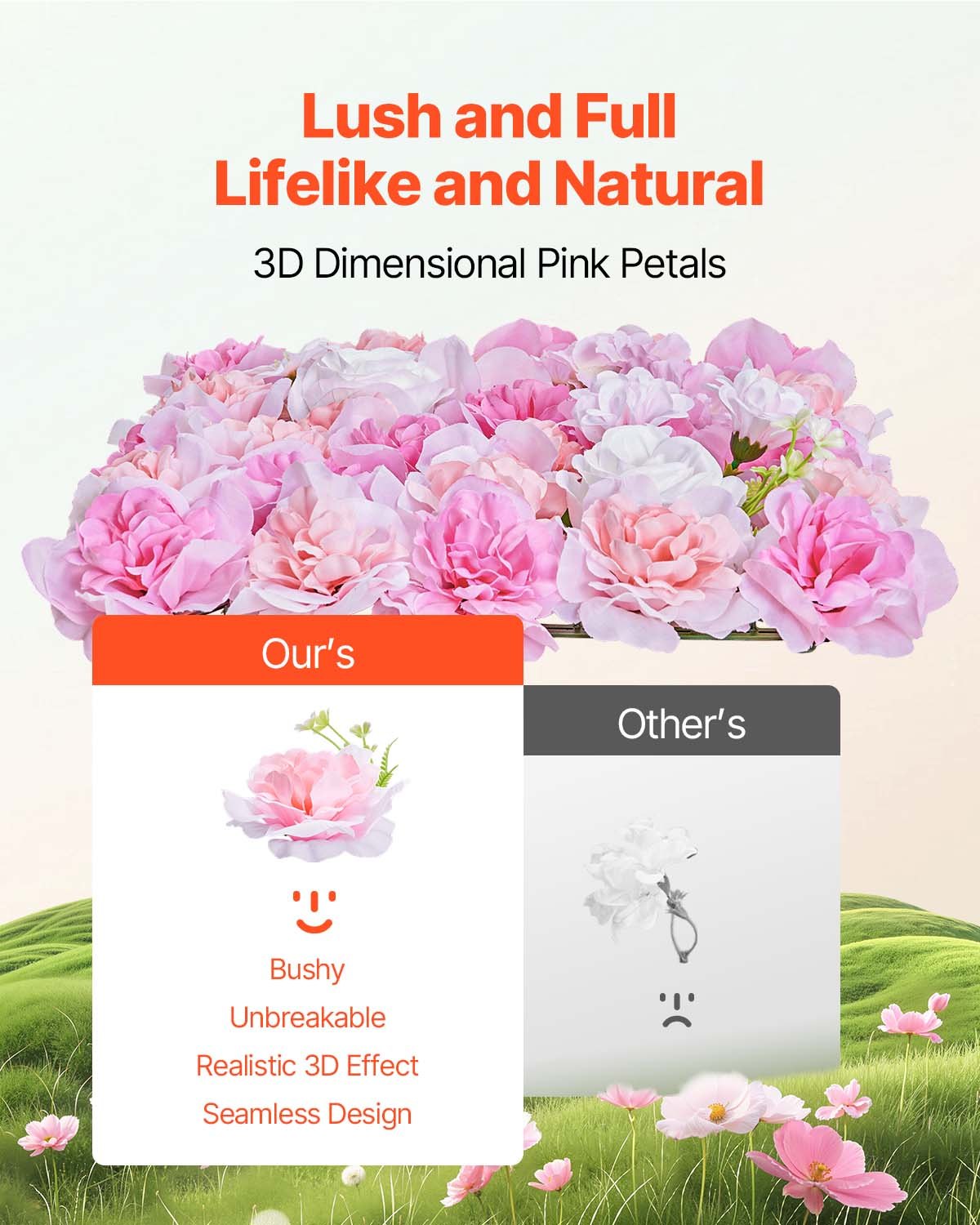 VEVOR 3D Flower Wall Panel 12 PCS 15x15 in Artificial Floral Mat for Wedding 