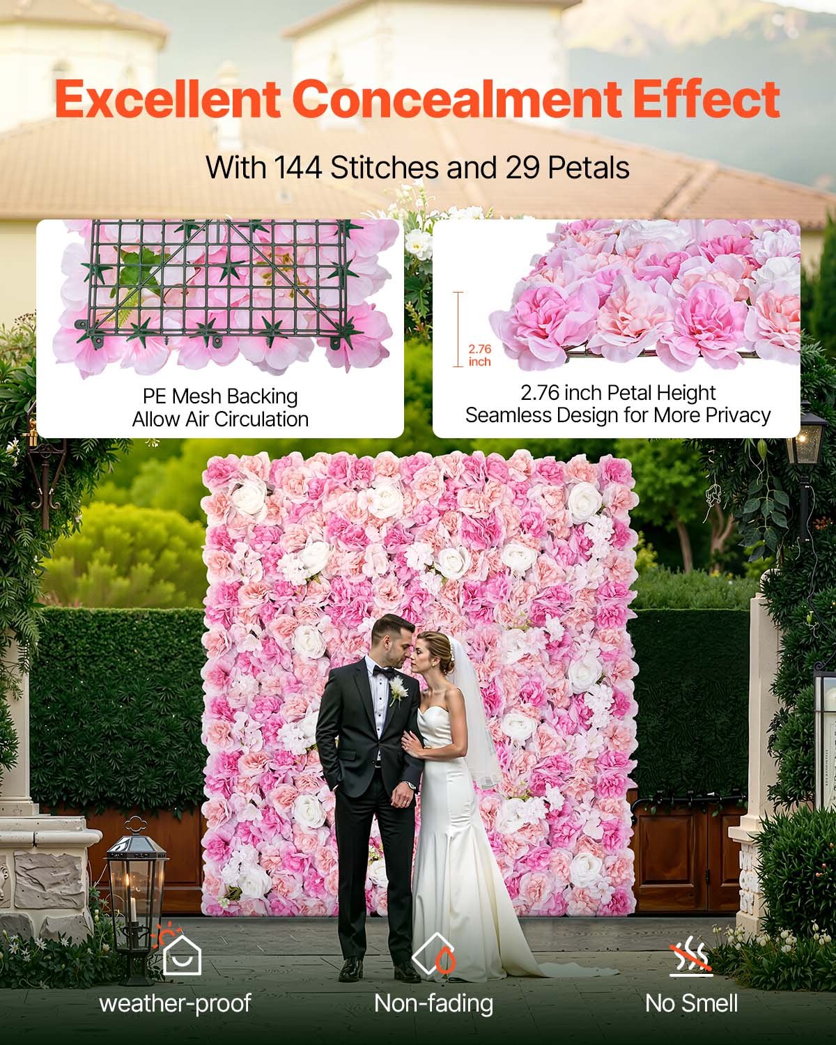 VEVOR 3D Flower Wall Panel 12 PCS 15x15 in Artificial Floral Mat for Wedding 