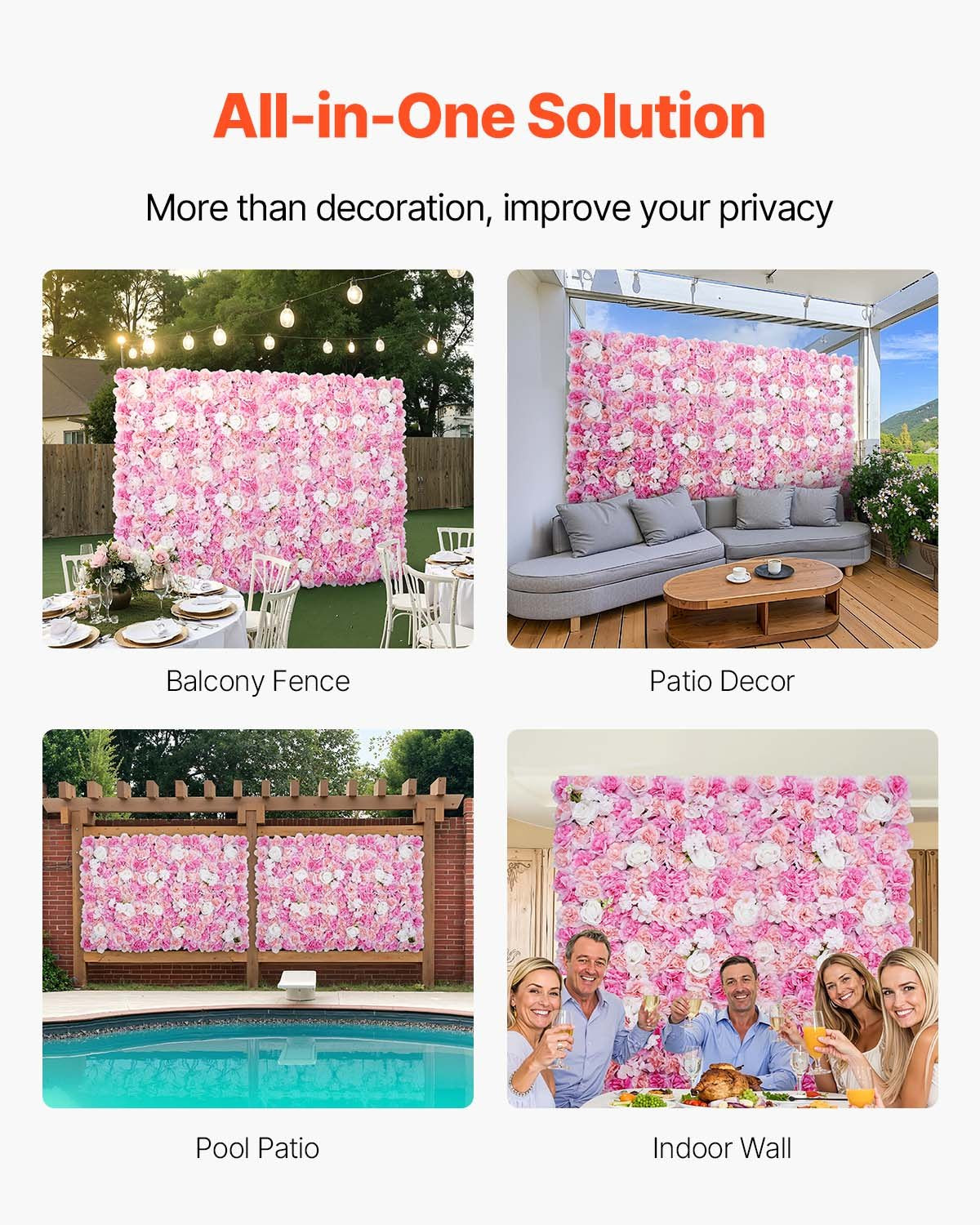 VEVOR 3D Flower Wall Panel 12 PCS 15x15 in Artificial Floral Mat for Wedding 