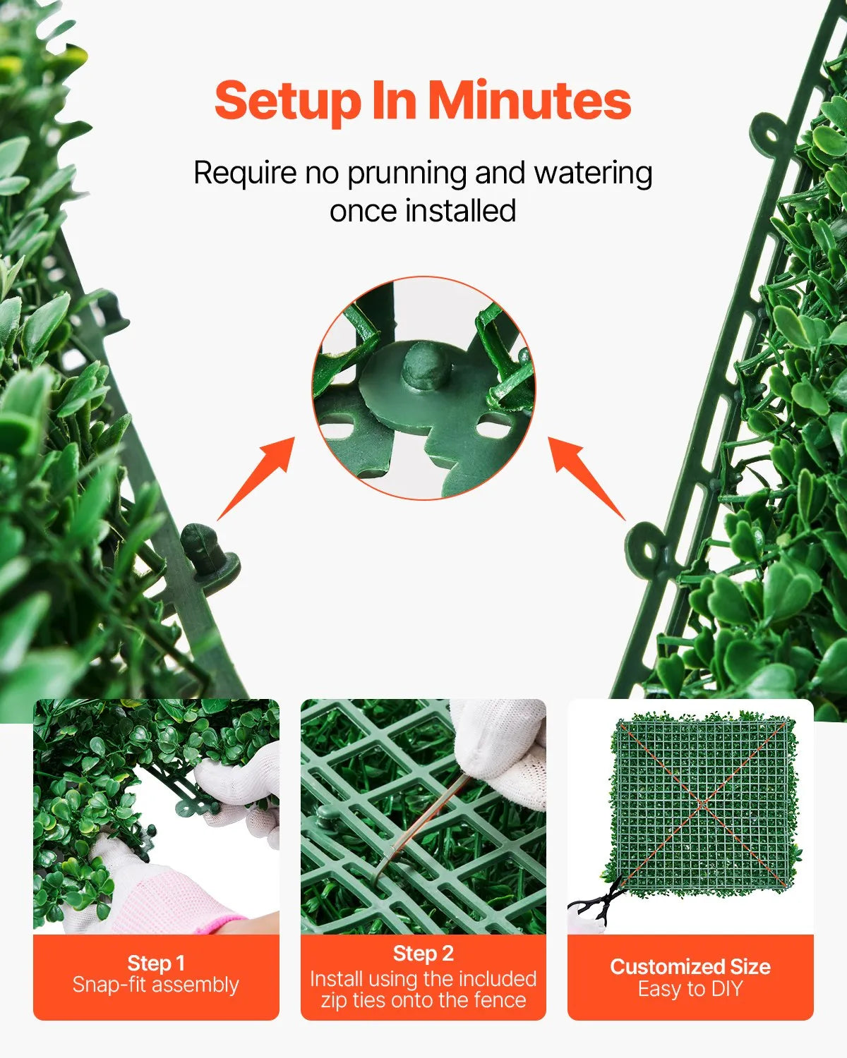 VEVOR Artificial Grass Wall Panels 8 PCS 20 x 20 inch 3D Greenery for Decor