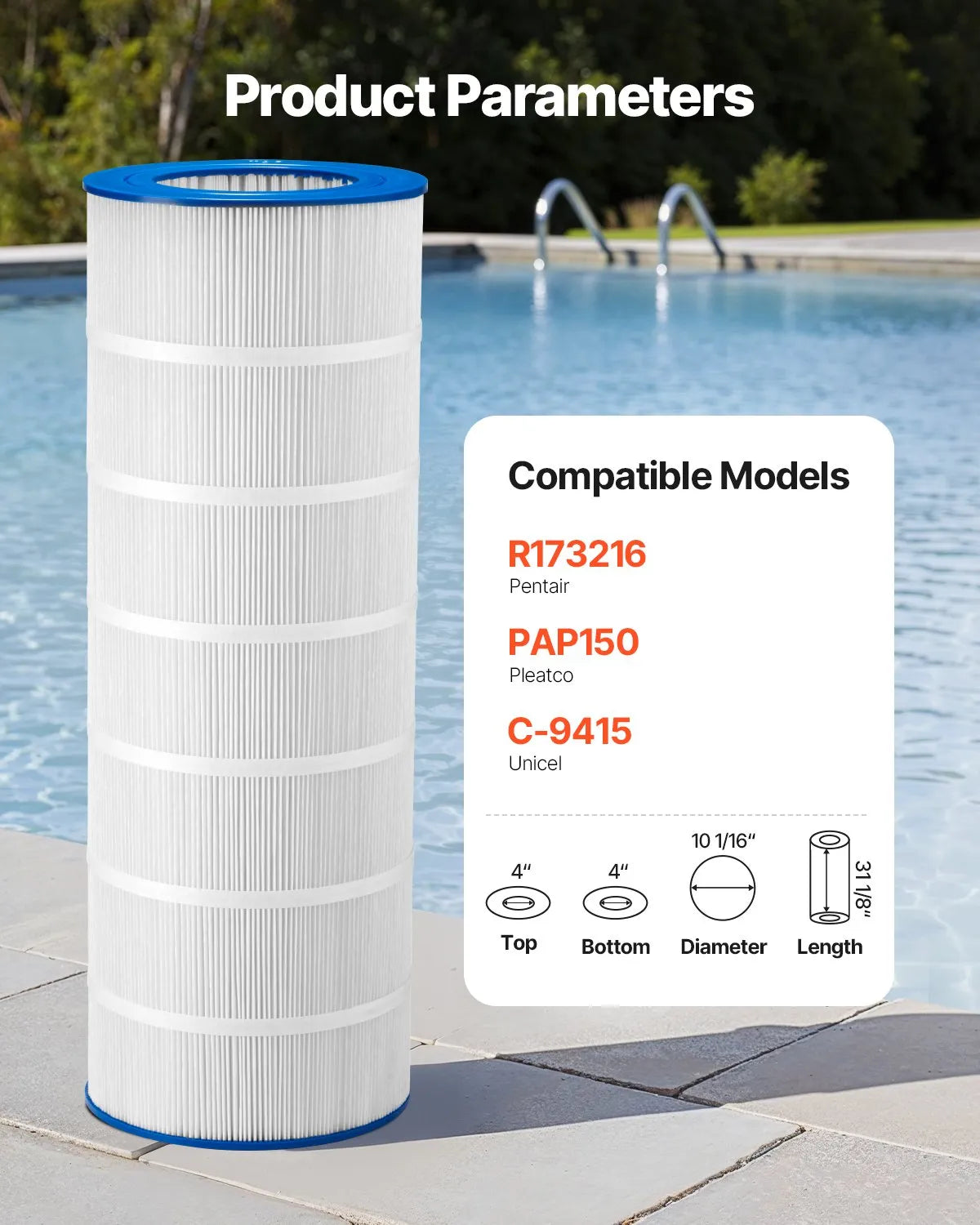 VEVOR Hot Tub Spa Pool Filter Cartridge 120 Sq. Ft Compatible Pentair R173216